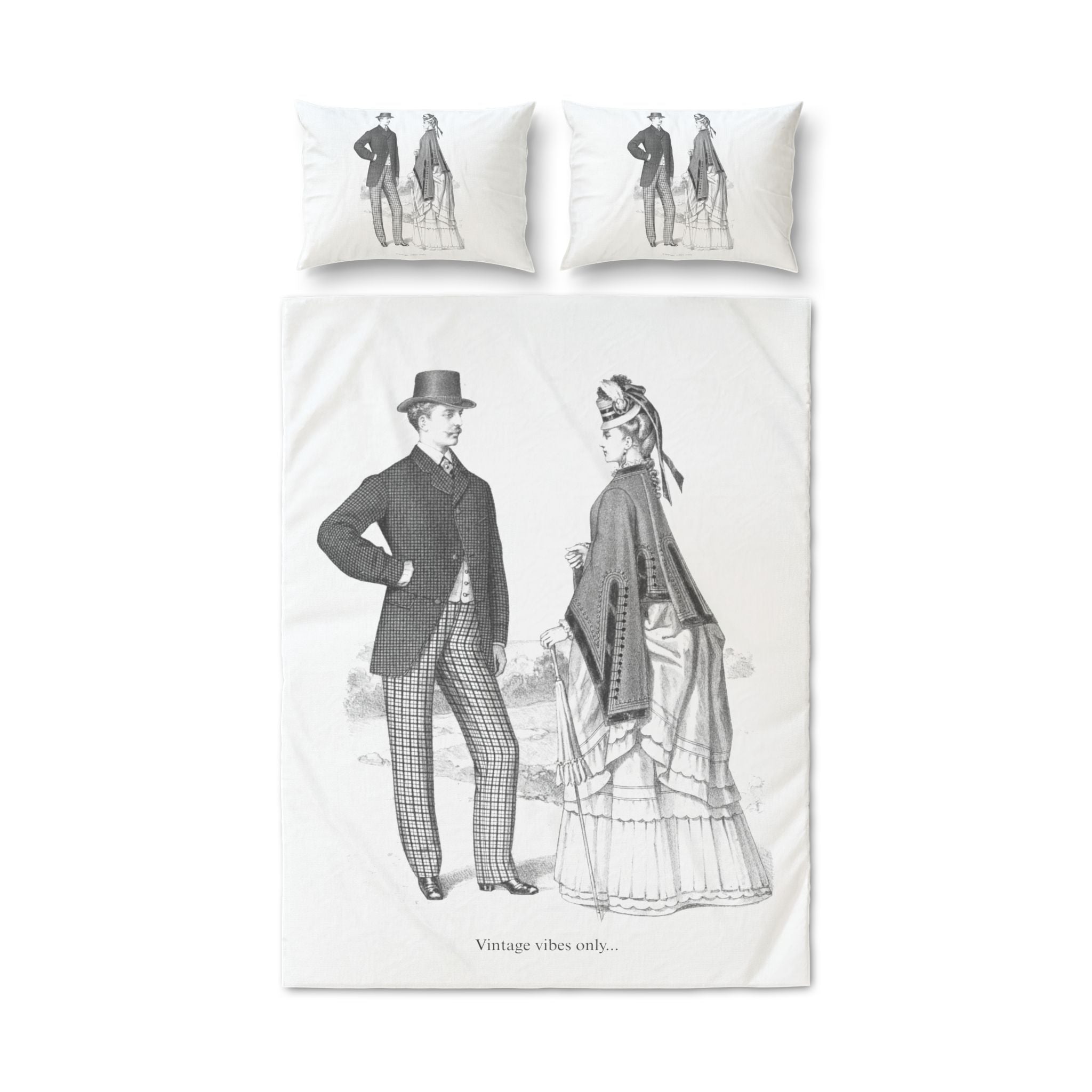 Vintage Victorian Couple Quilt Cover Set - 3-Piece Bedding