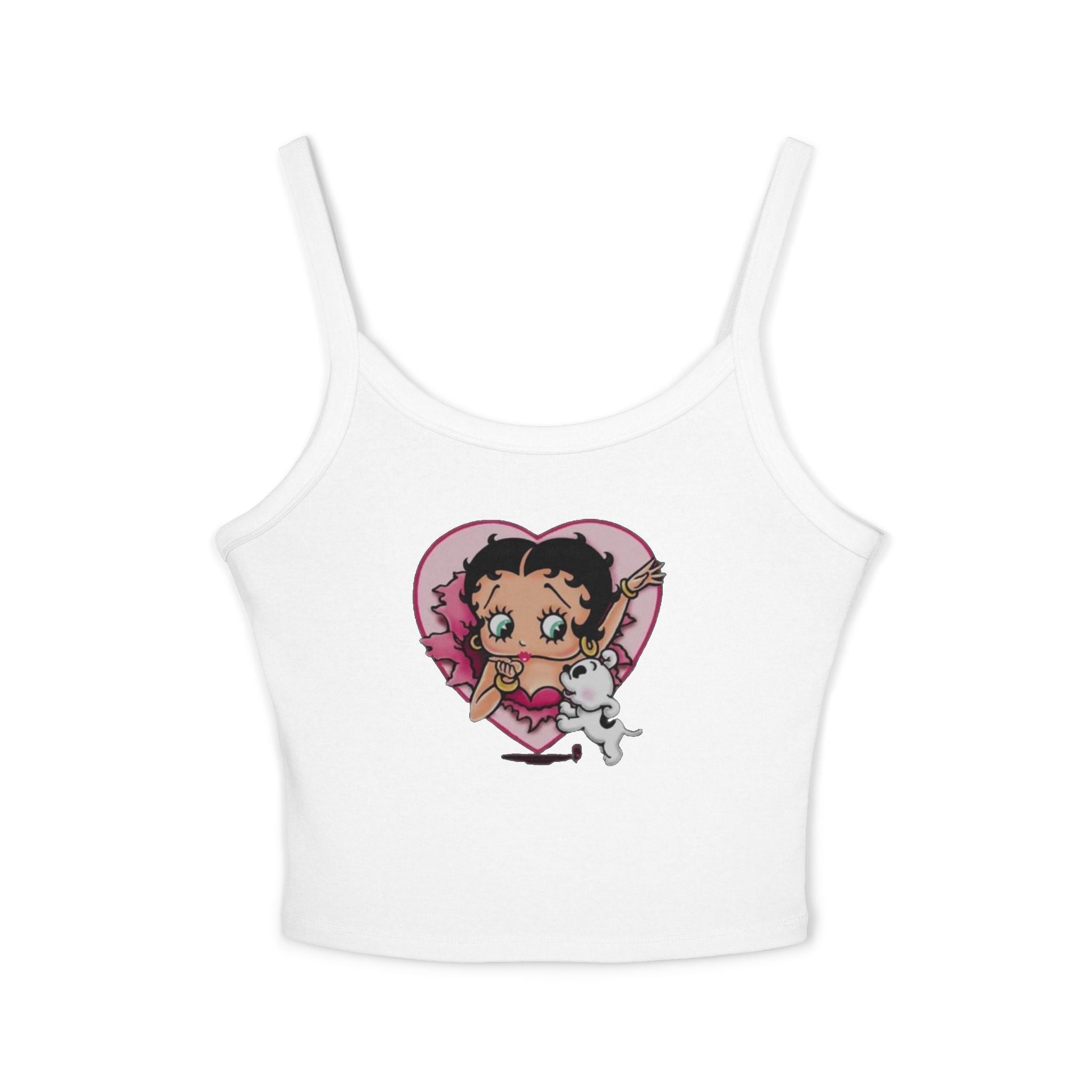Betty Boop Heart Crop Tank Top — Cute Retro Cartoon Graphic Spaghetti-Strap Tank