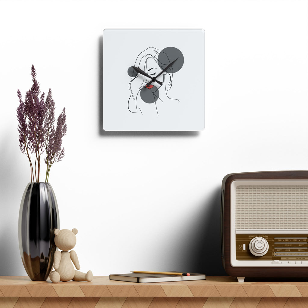 Minimalist Line Art Face Acrylic Wall Clock — Modern Abstract Portrait Decor