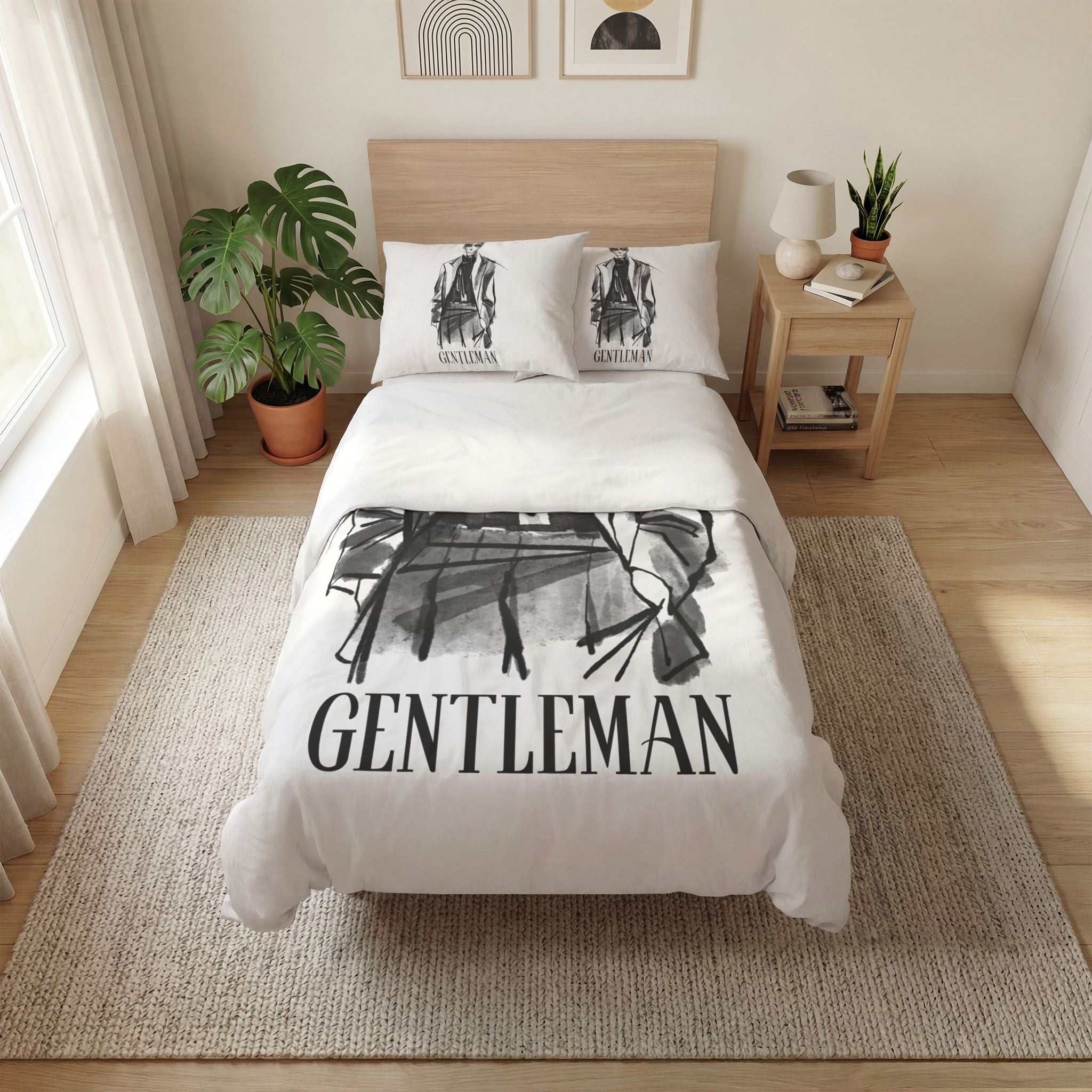 Gentleman Sketch Quilt Cover Set – Minimal Monochrome Bedding