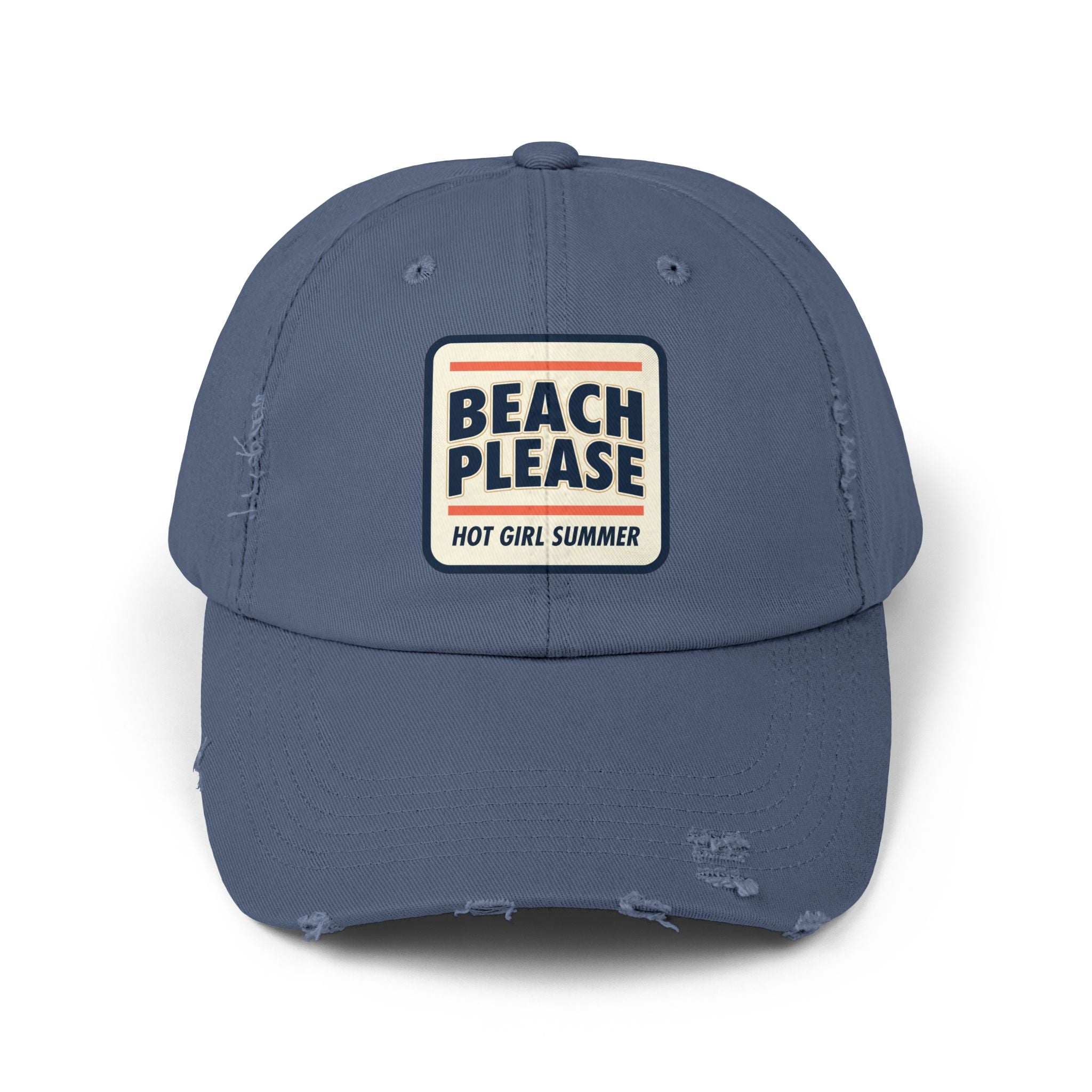 Beach Please Distressed Cap - "Hot Girl Summer" Retro Patch Baseball Hat