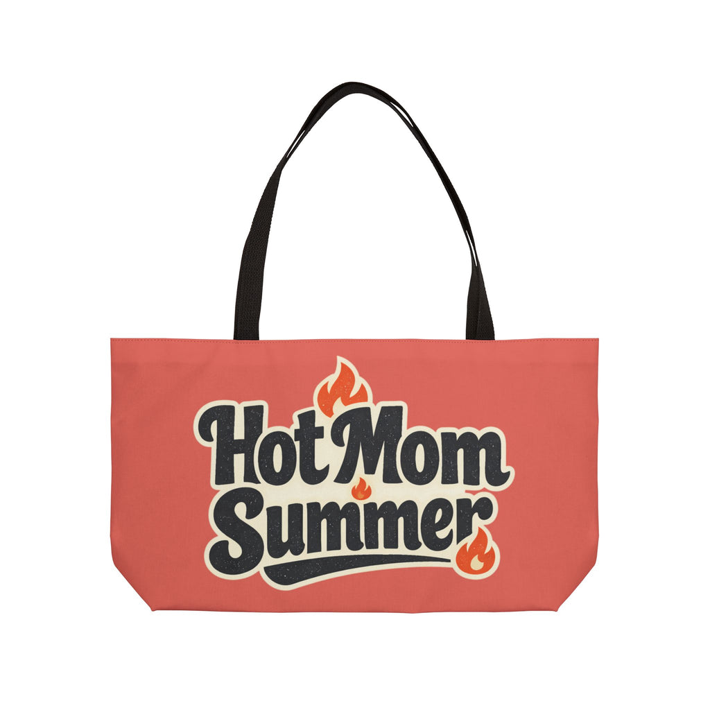 Weekender Tote Bag — "Hot Mom Summer" Retro Fire Graphic Beach Bag