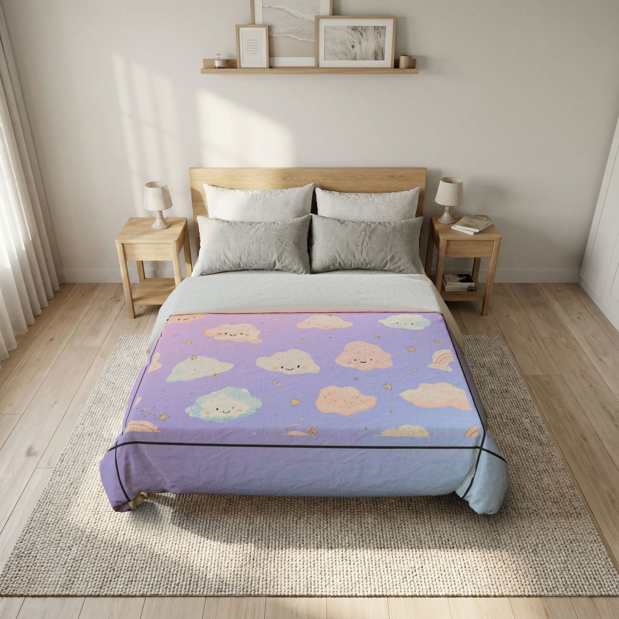 Pastel Kawaii Cloud Duvet Cover – Cute Gradient Cotton Bedding for Kids & Teens