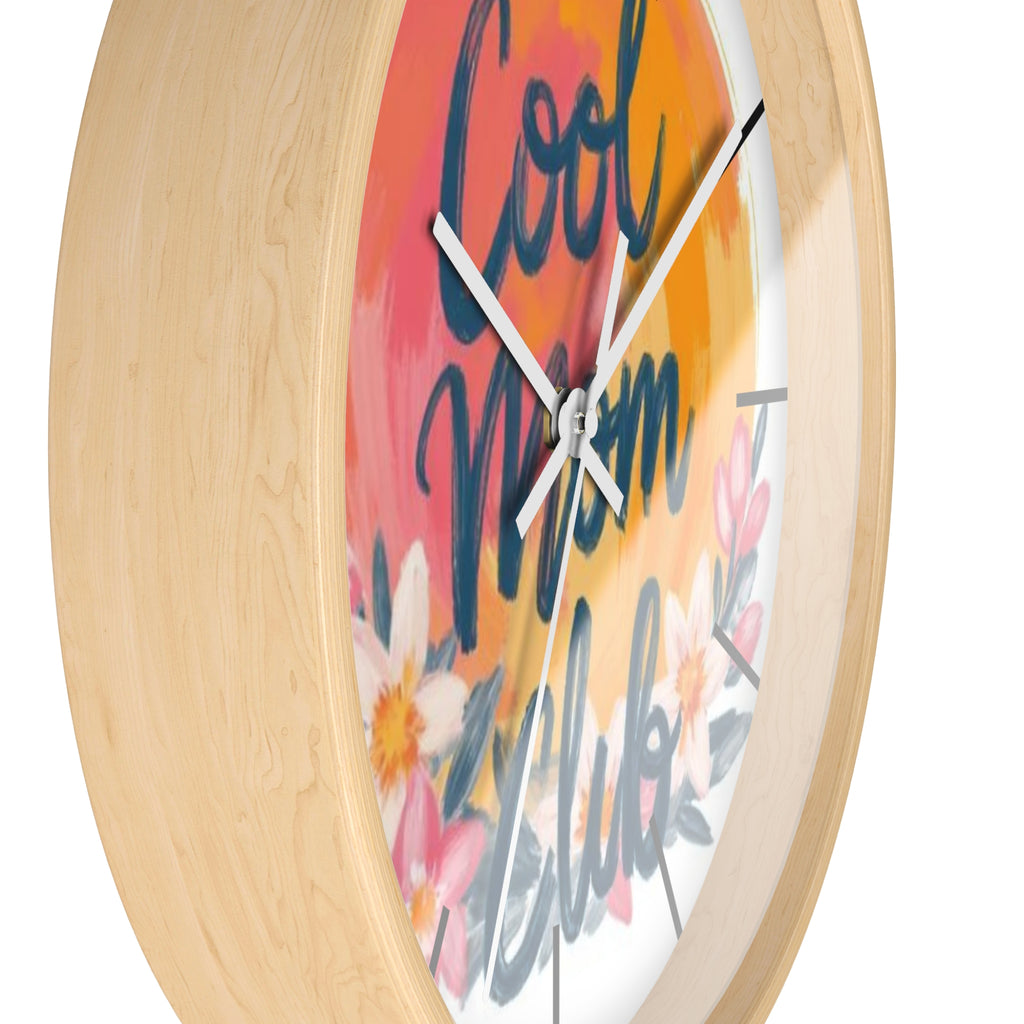 Cool Mom Club Wall Clock — Floral Sunburst Decorative Clock for Mother's Day & Home