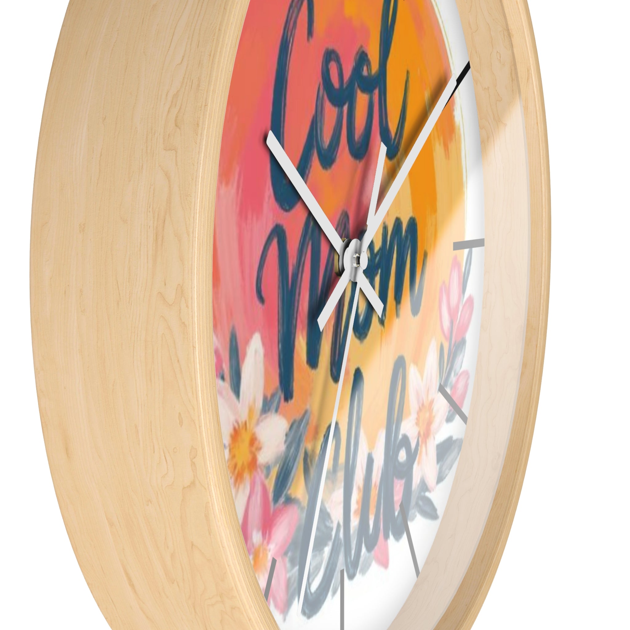 Cool Mom Club Wall Clock — Floral Sunburst Decorative Clock for Mother's Day & Home
