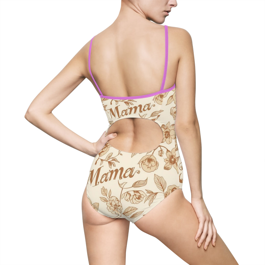 Mama Floral One-Piece Swimsuit — Vintage Beige Floral Print