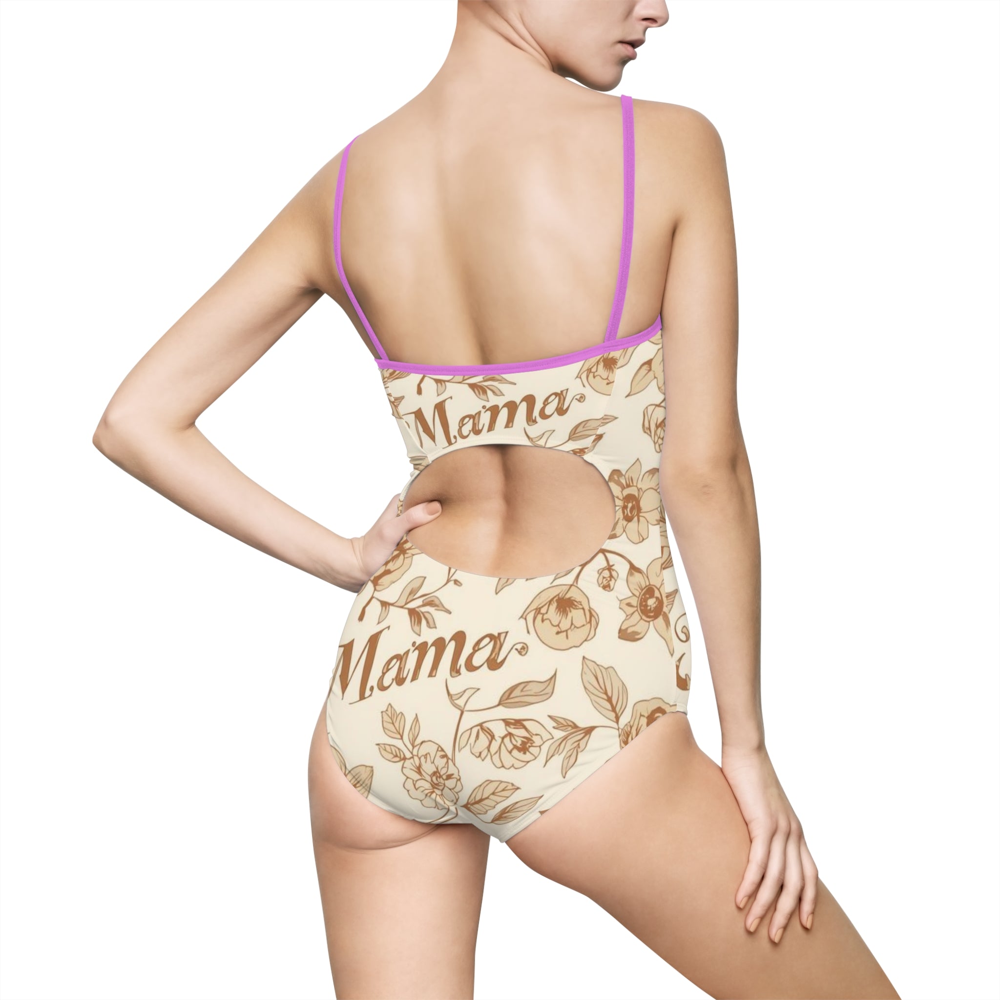 Mama Floral One-Piece Swimsuit — Vintage Beige Floral Print