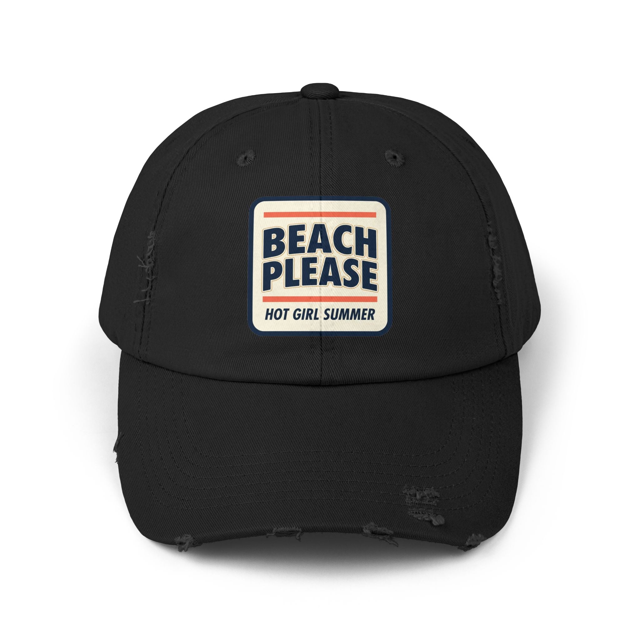 Beach Please Distressed Cap - "Hot Girl Summer" Retro Patch Baseball Hat