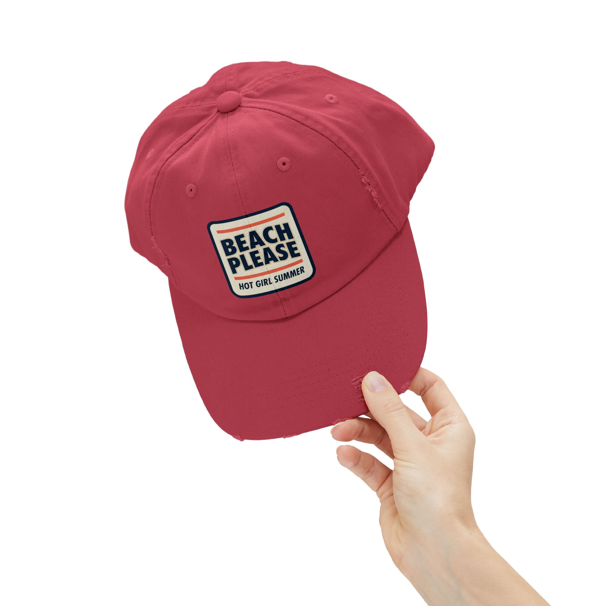 Beach Please Distressed Cap - "Hot Girl Summer" Retro Patch Baseball Hat