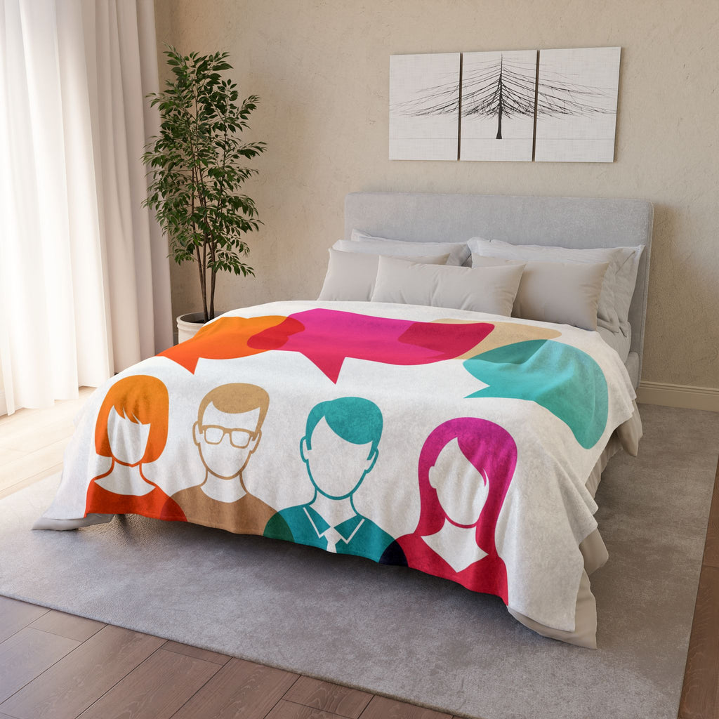 Conversation Community Throw Blanket — Colorful Speech Bubble People Design
