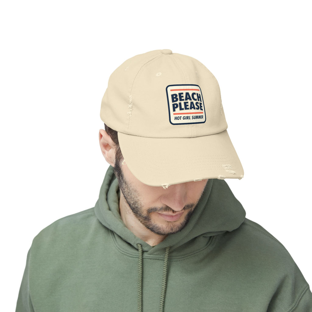 Beach Please Distressed Cap - "Hot Girl Summer" Retro Patch Baseball Hat
