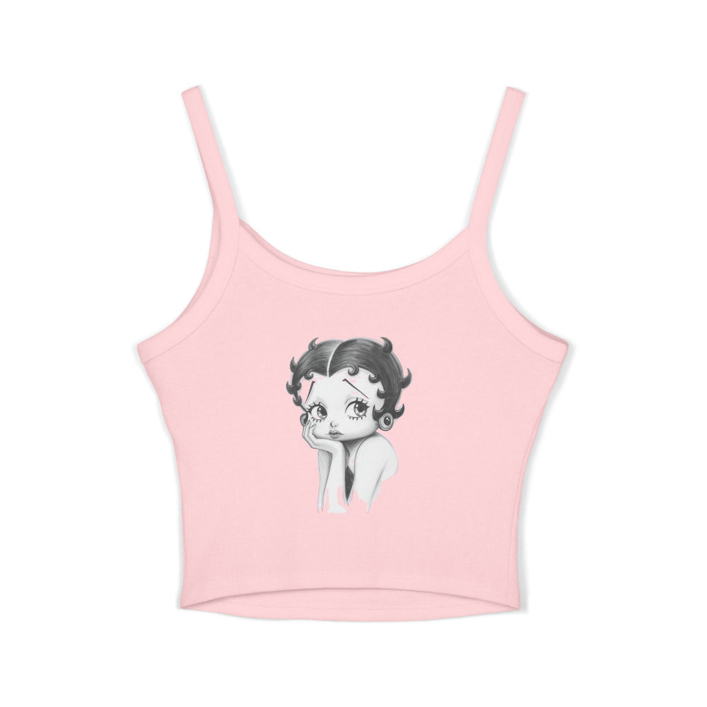 Betty Boop Heart Crop Tank Top — Cute Retro Cartoon Graphic Spaghetti-Strap Tank