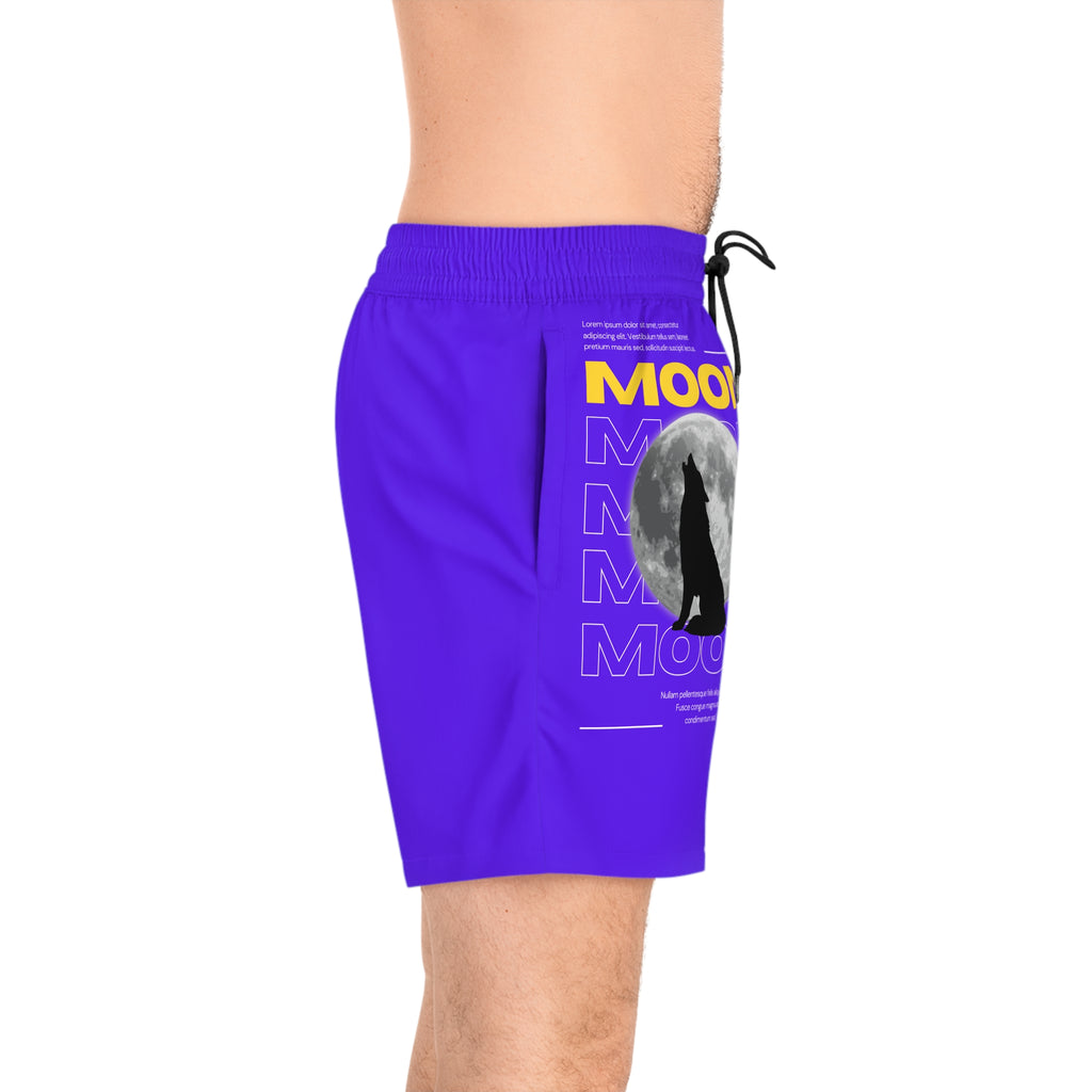 Moon Howl Swim Shorts — Men's Purple Wolf Moon Beach Trunks