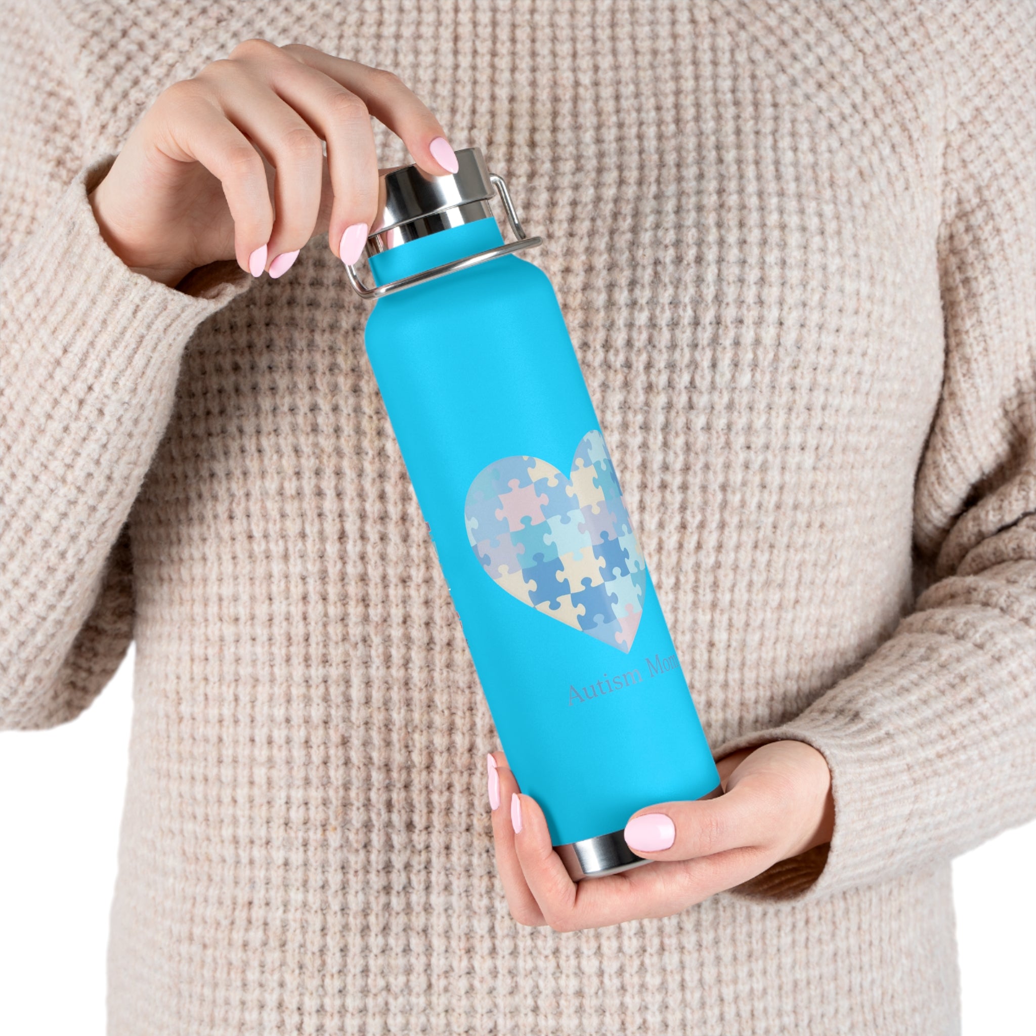 Autism Mom Puzzle Heart Copper Insulated Bottle — 22oz Vacuum Flask