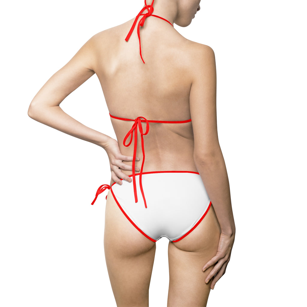 White Cat Sketch Triangle Bikini — Women's Tie-Side Swimsuit
