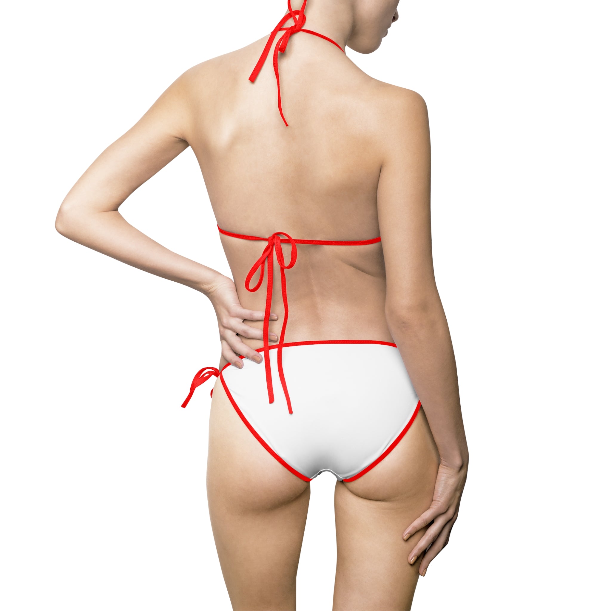White Cat Sketch Triangle Bikini — Women's Tie-Side Swimsuit