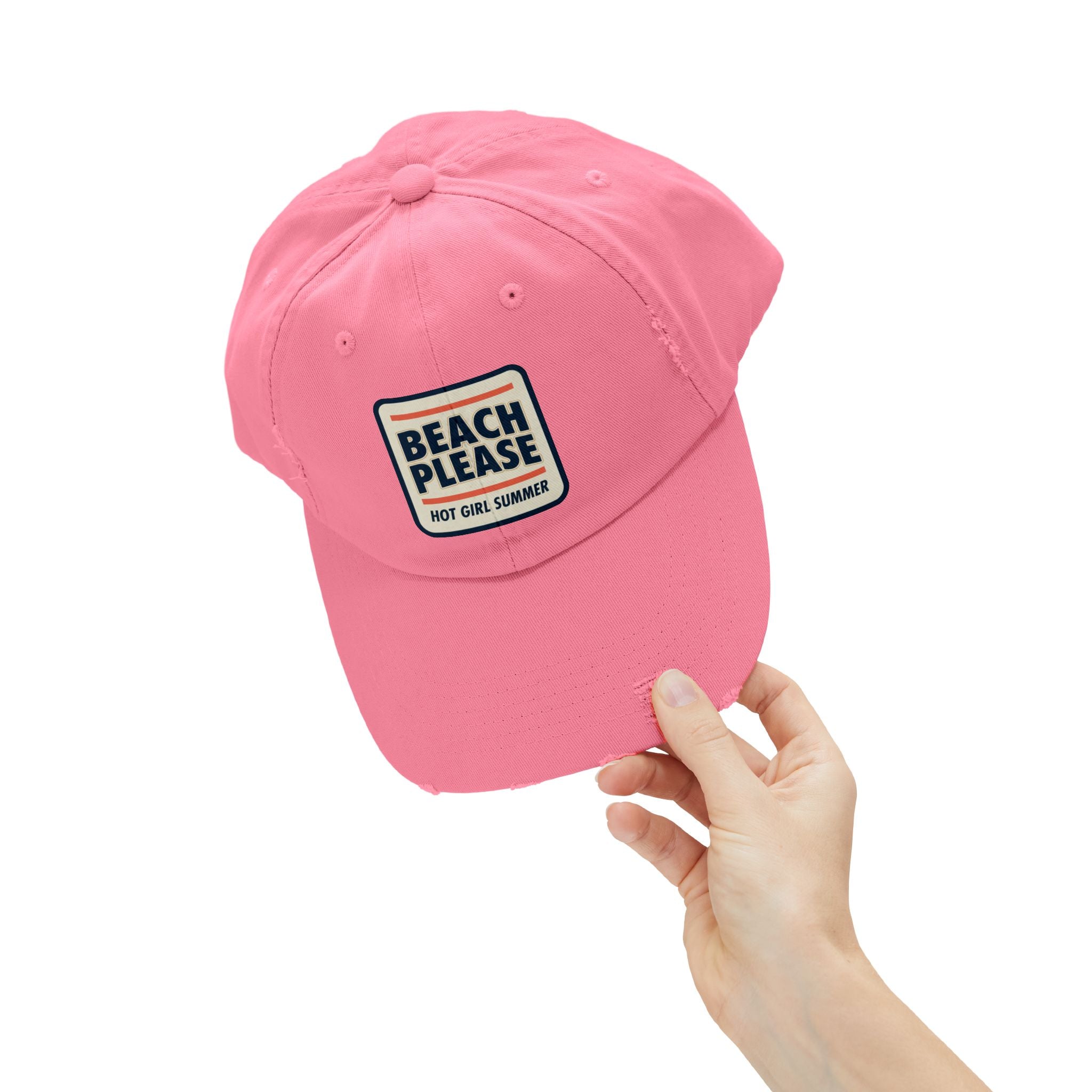 Beach Please Distressed Cap - "Hot Girl Summer" Retro Patch Baseball Hat