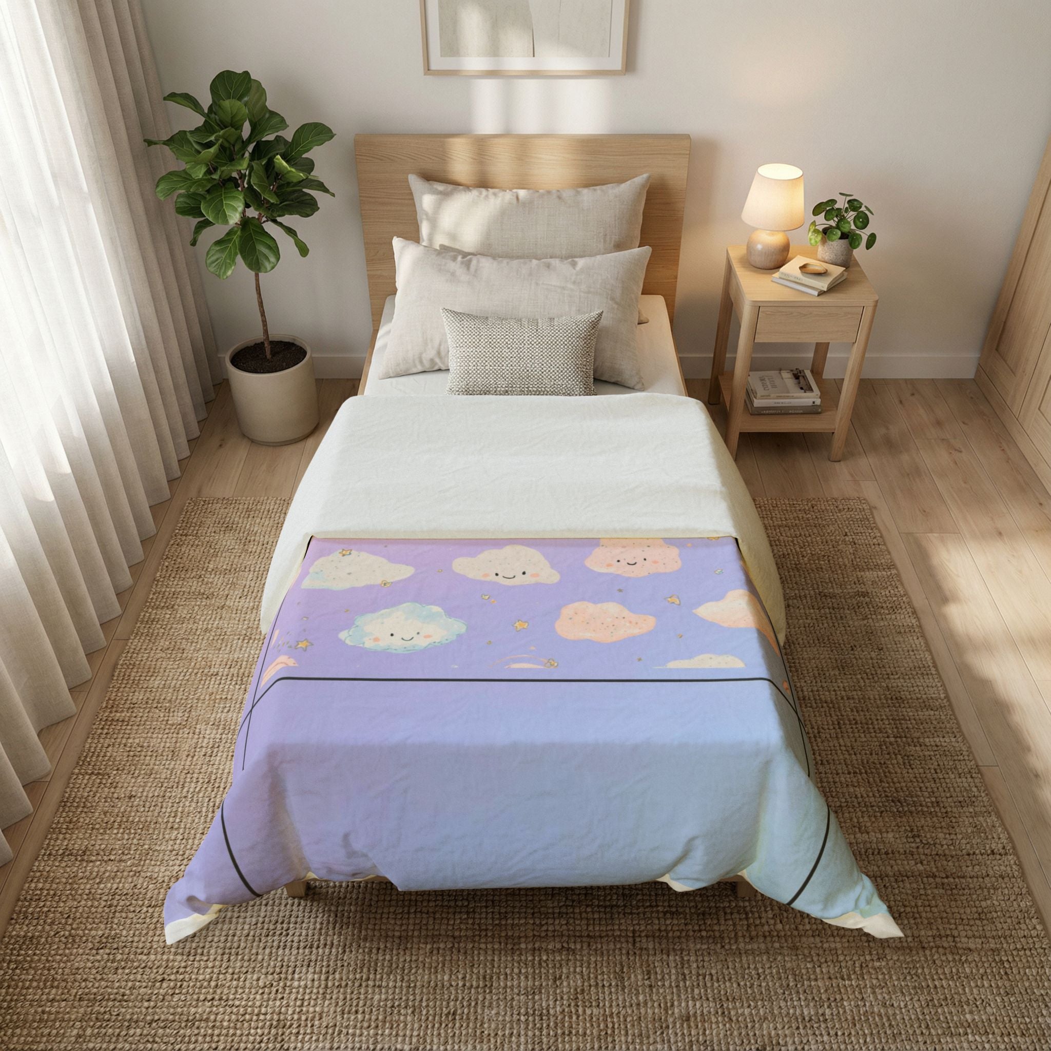 Pastel Kawaii Cloud Duvet Cover – Cute Gradient Cotton Bedding for Kids & Teens
