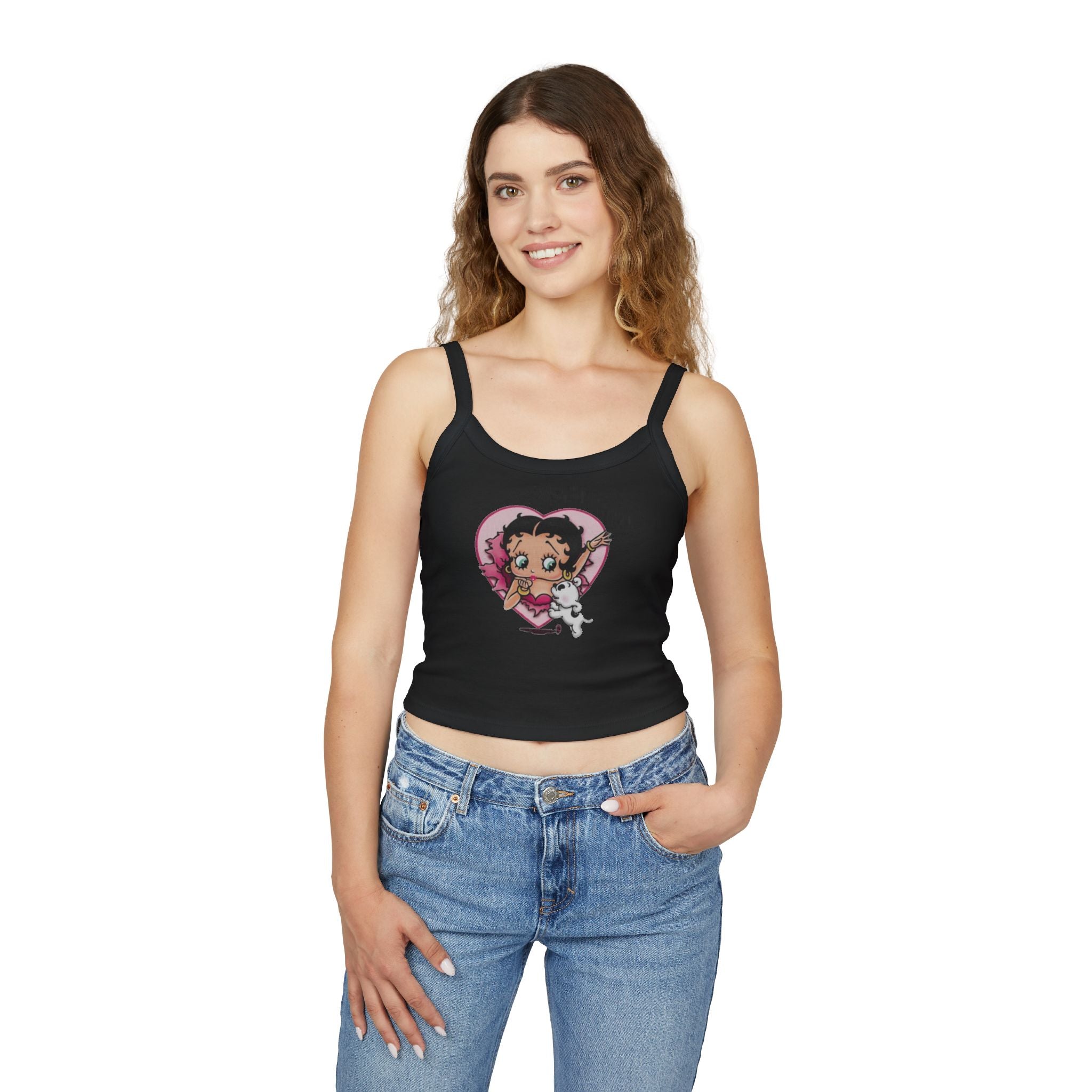 Betty Boop Heart Crop Tank Top — Cute Retro Cartoon Graphic Spaghetti-Strap Tank