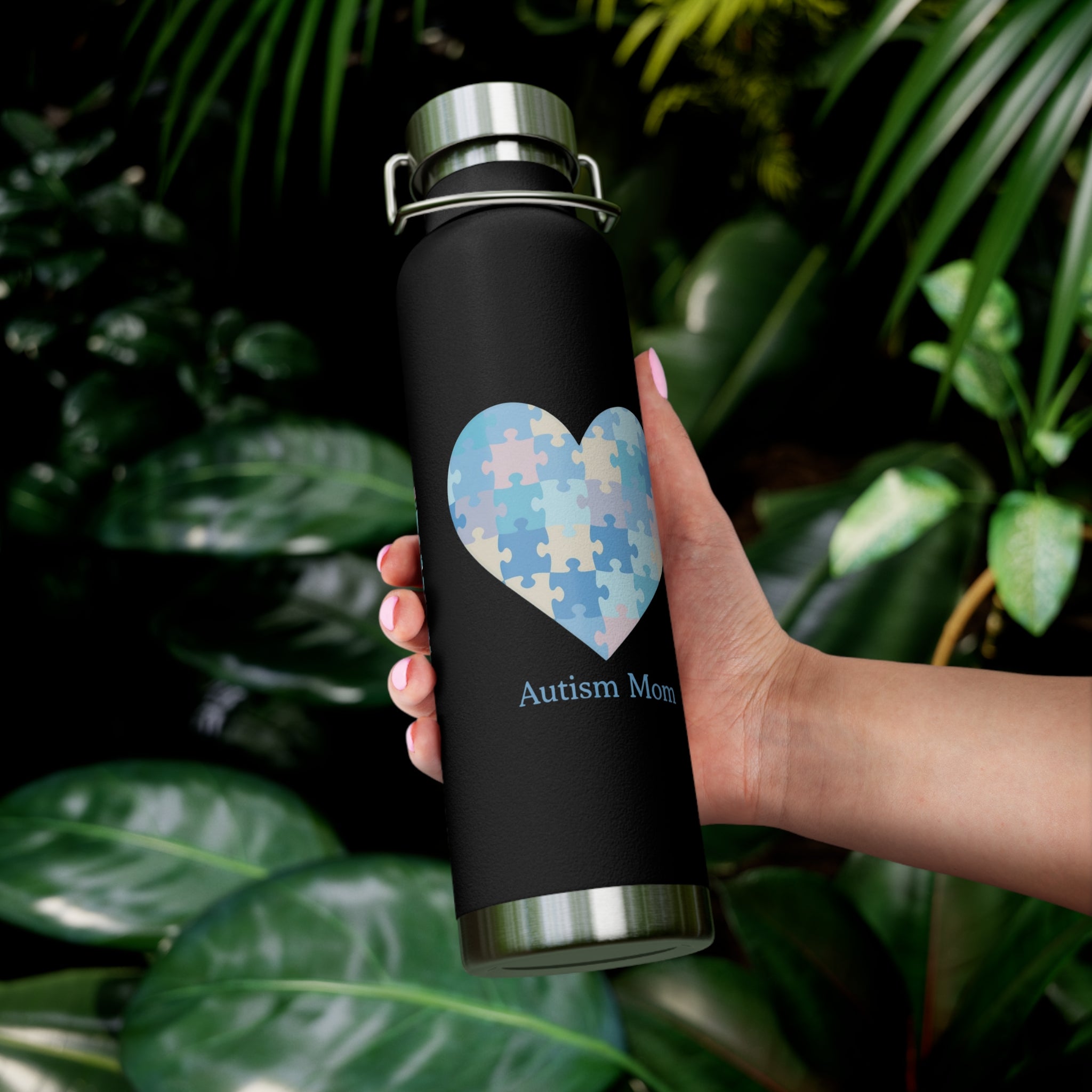 Autism Mom Puzzle Heart Copper Insulated Bottle — 22oz Vacuum Flask