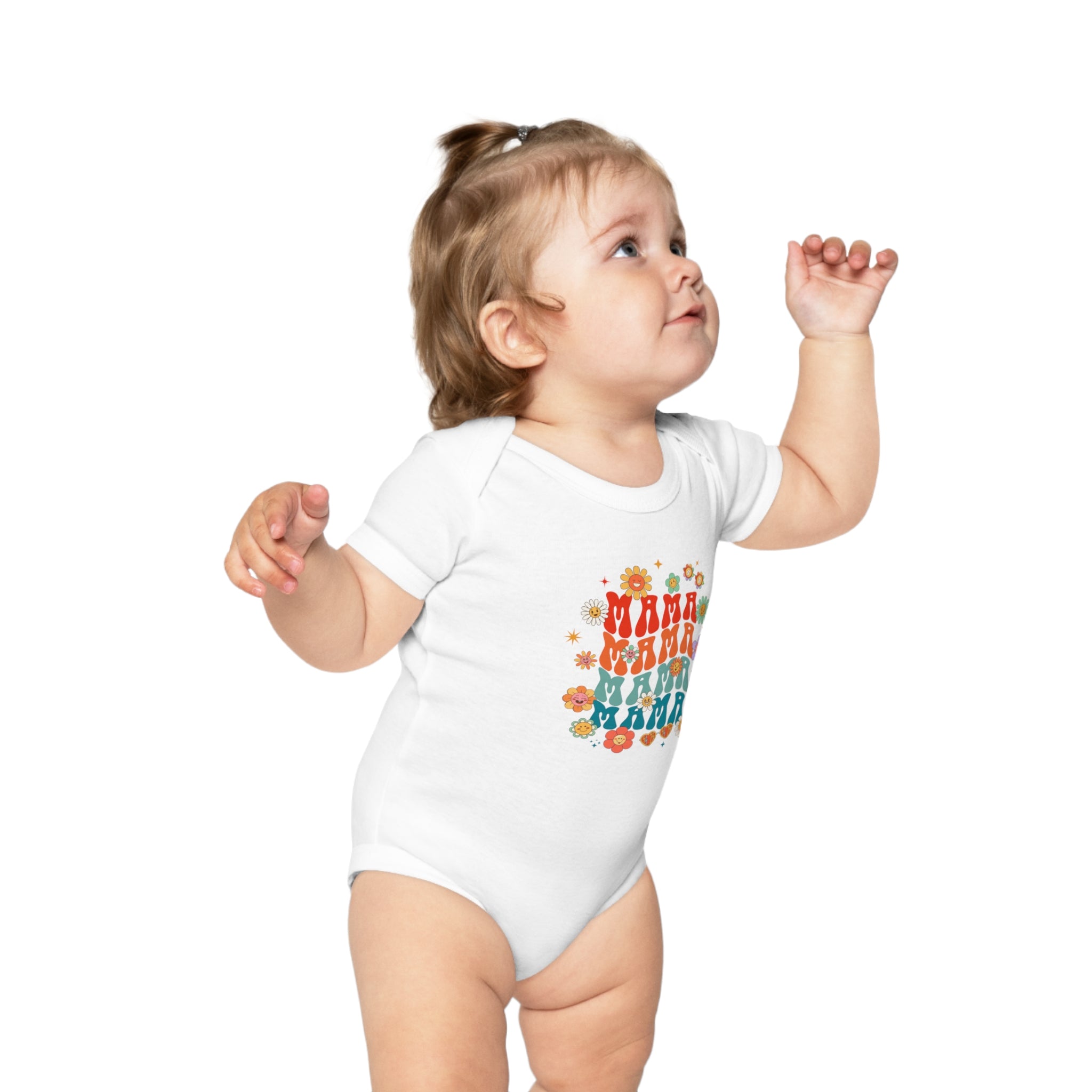Retro Floral Family Baby Bodysuit — Colorful Vintage Dolls & Flowers