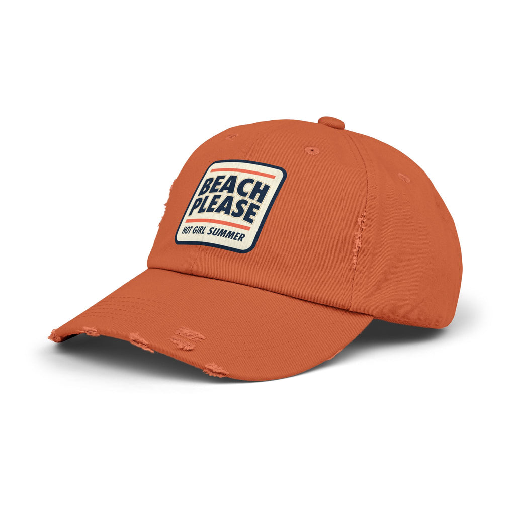 Beach Please Distressed Cap - "Hot Girl Summer" Retro Patch Baseball Hat