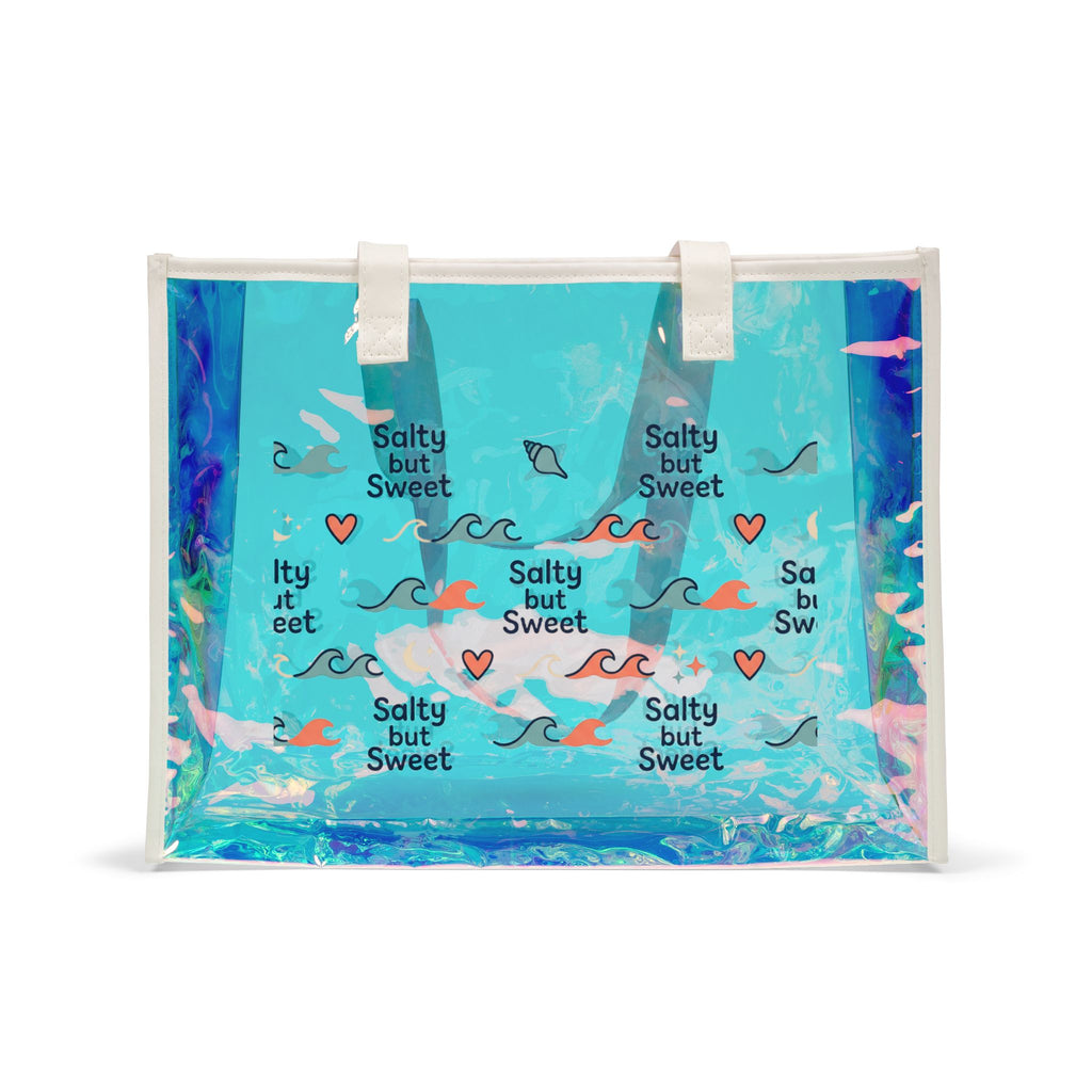 Holographic Beach Tote Bag — 'Salty but Sweet' Iridescent Carryall