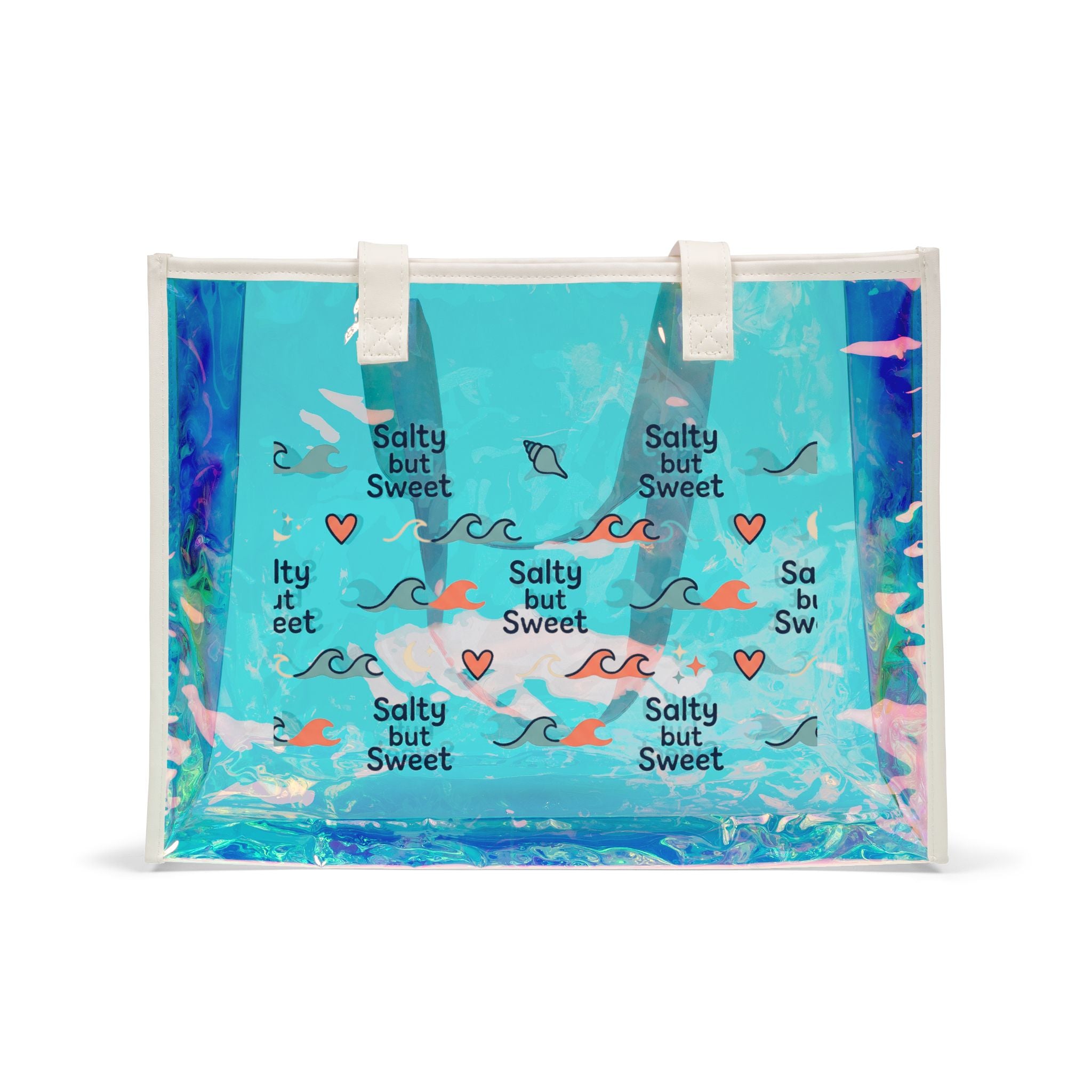 Holographic Beach Tote Bag — 'Salty but Sweet' Iridescent Carryall