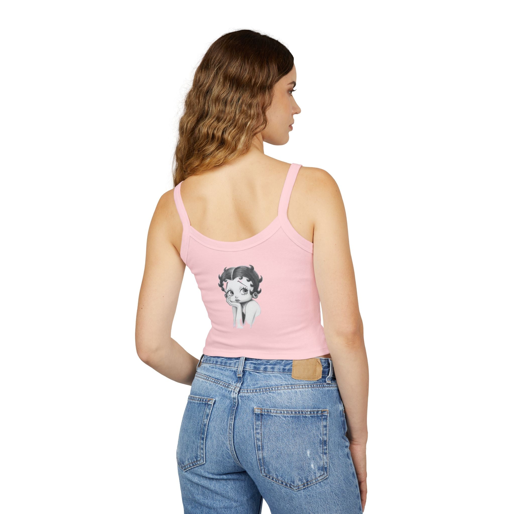 Betty Boop Heart Crop Tank Top — Cute Retro Cartoon Graphic Spaghetti-Strap Tank