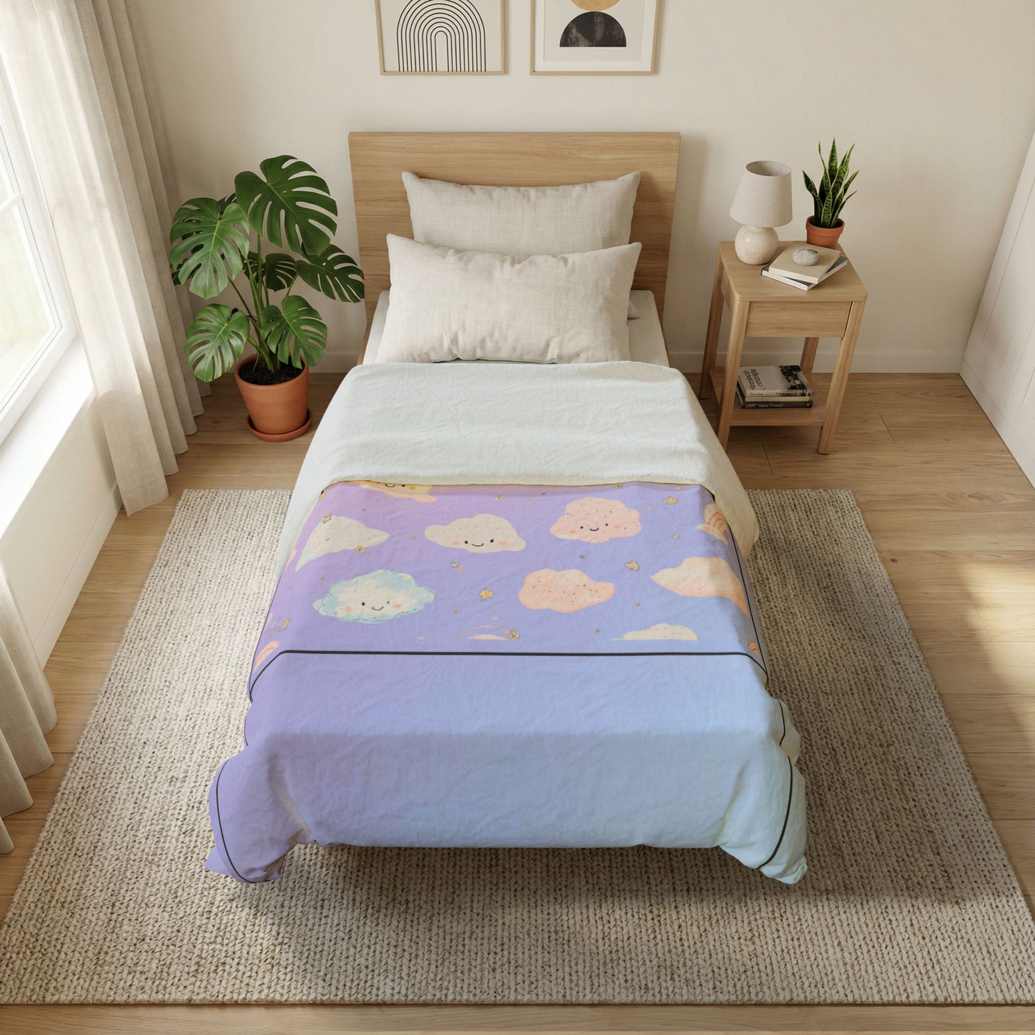 Pastel Kawaii Cloud Duvet Cover – Cute Gradient Cotton Bedding for Kids & Teens