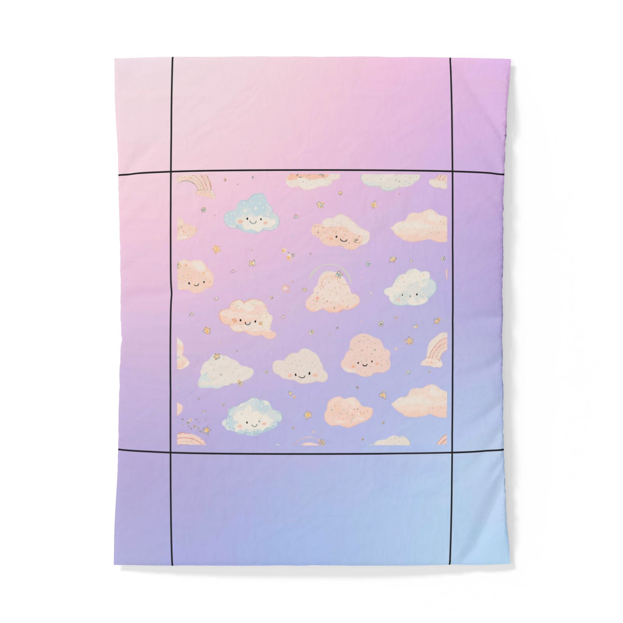 Pastel Kawaii Cloud Duvet Cover – Cute Gradient Cotton Bedding for Kids & Teens