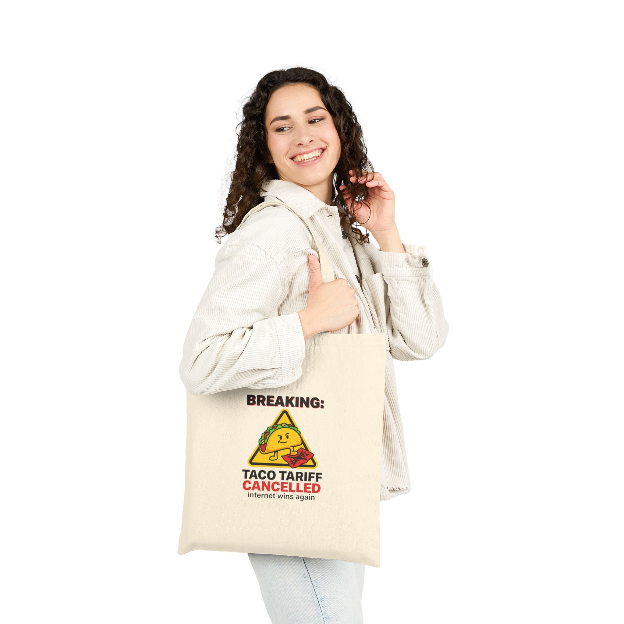 Taco Tariff Cancelled Tote | political taco pun, protest typography