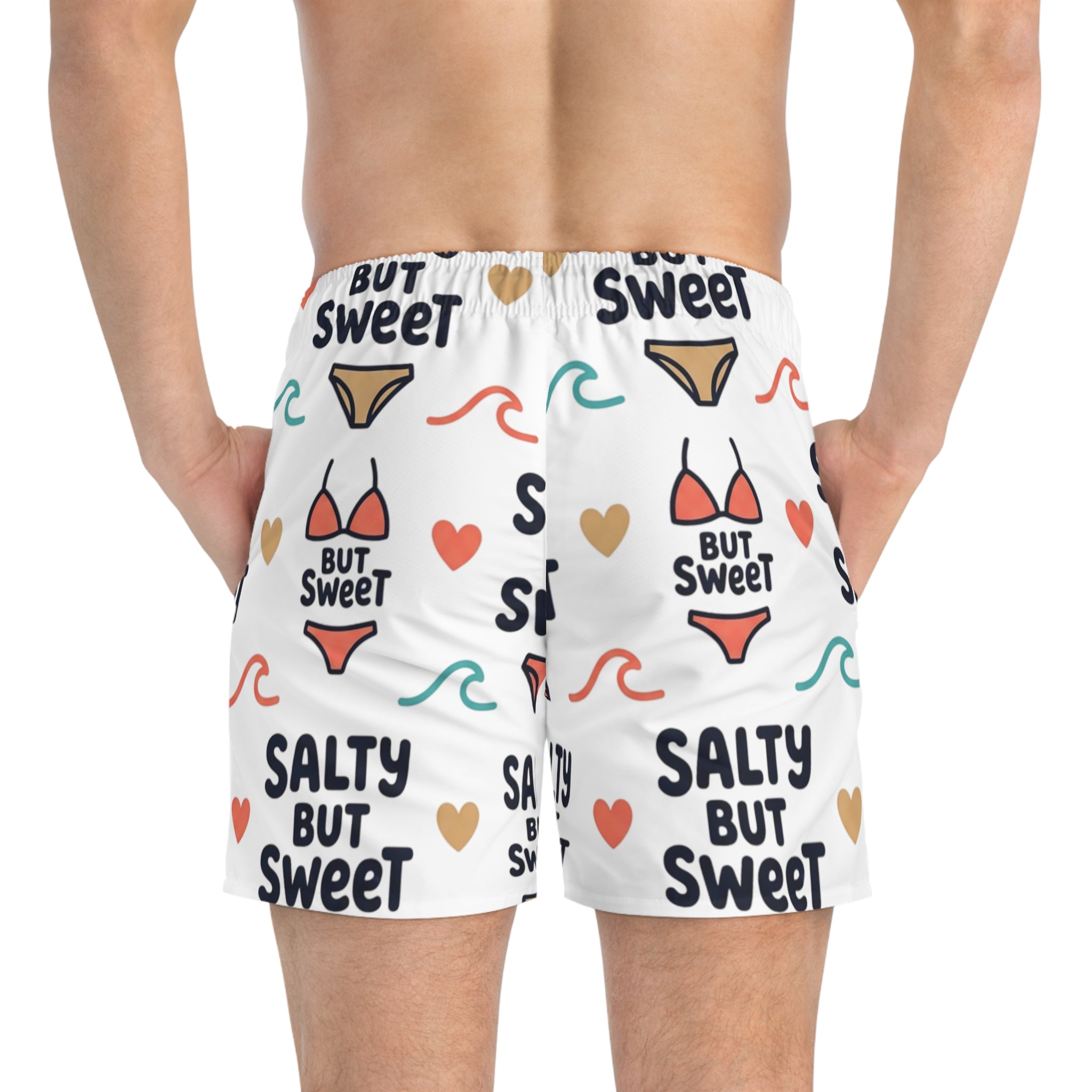 Swim Trunks — "Salty But Sweet" All-Over Print Beach Shorts