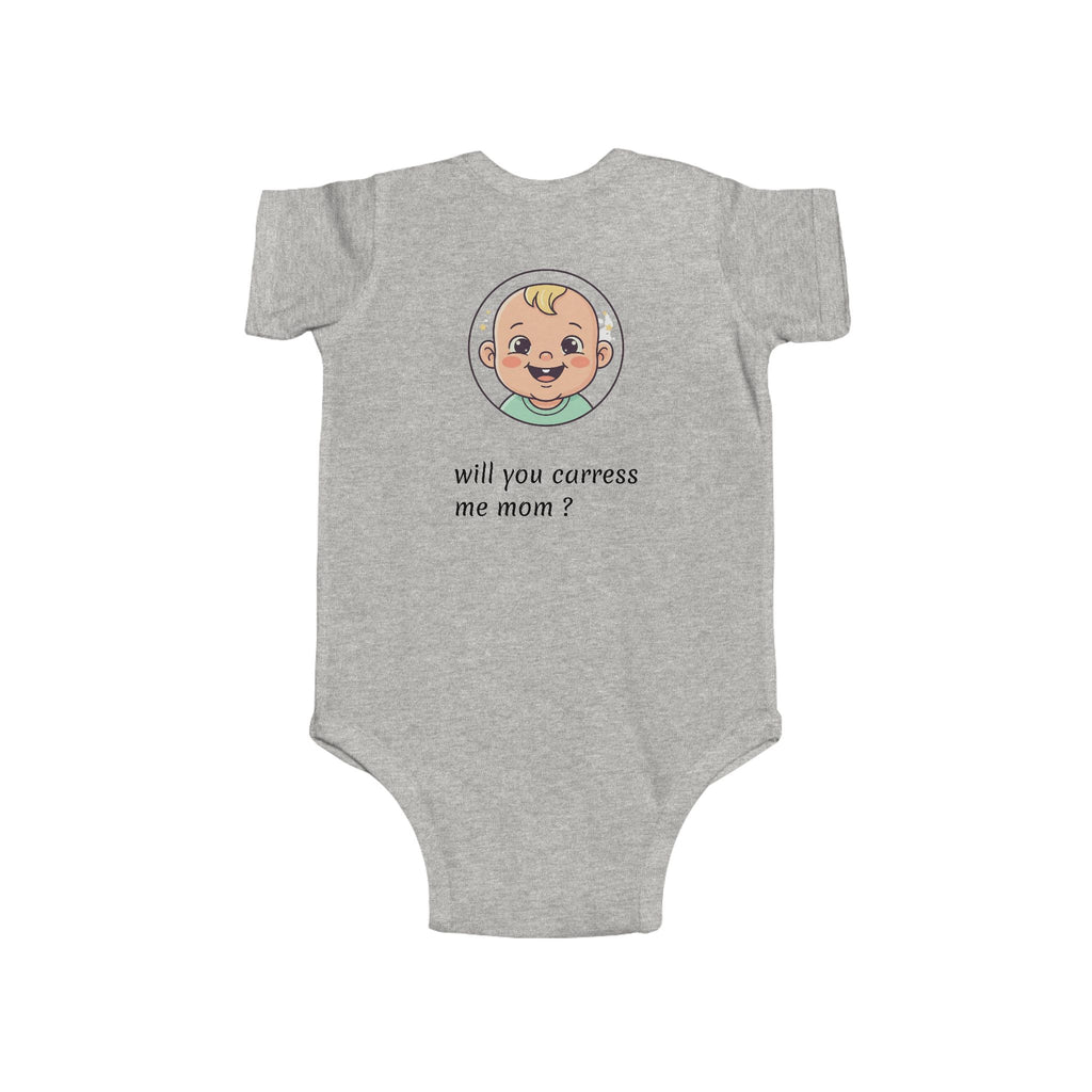 Baby Bodysuit – Cute Retro Baby Graphic "Hello Mom I'm Here" & "Will You Caress Me Mom?" Newborn Onesie