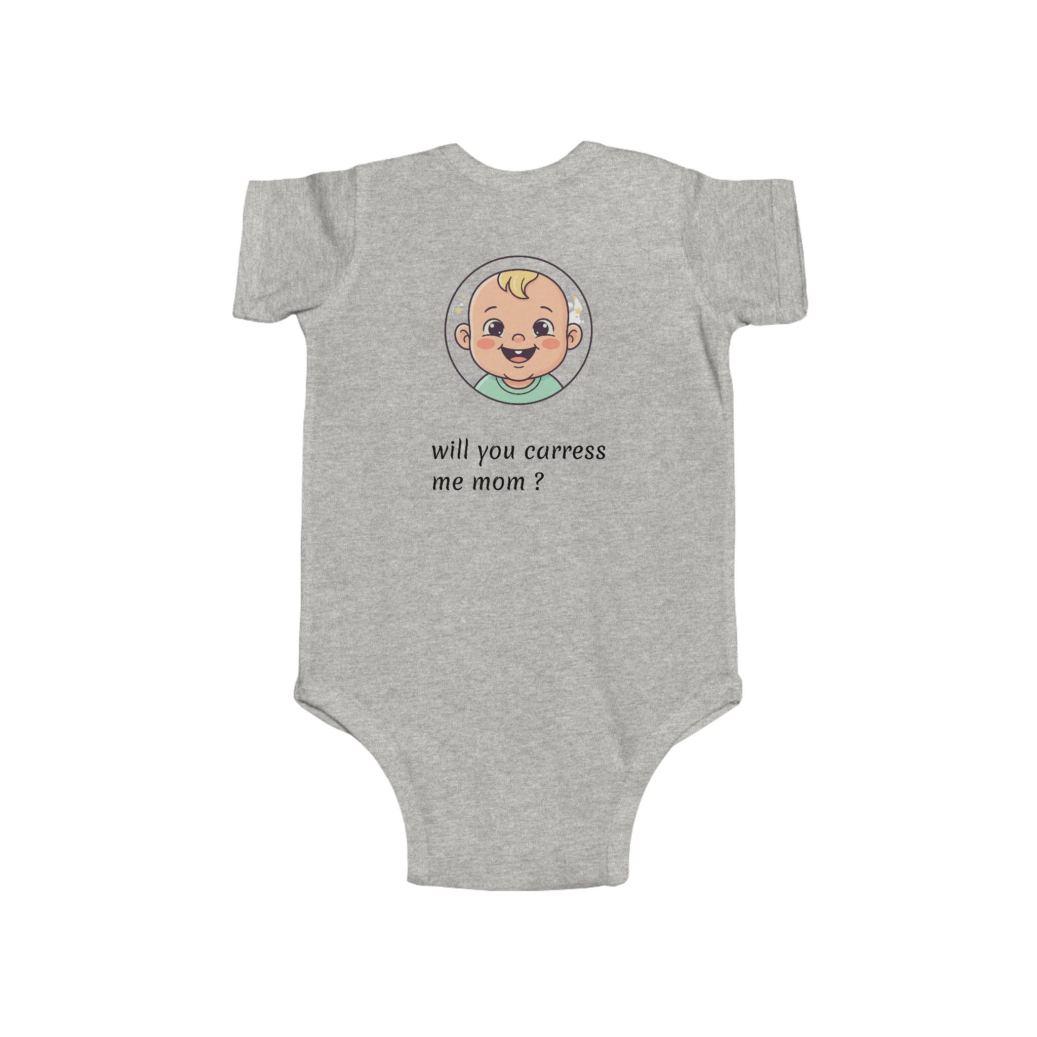 Baby Bodysuit – Cute Retro Baby Graphic "Hello Mom I'm Here" & "Will You Caress Me Mom?" Newborn Onesie