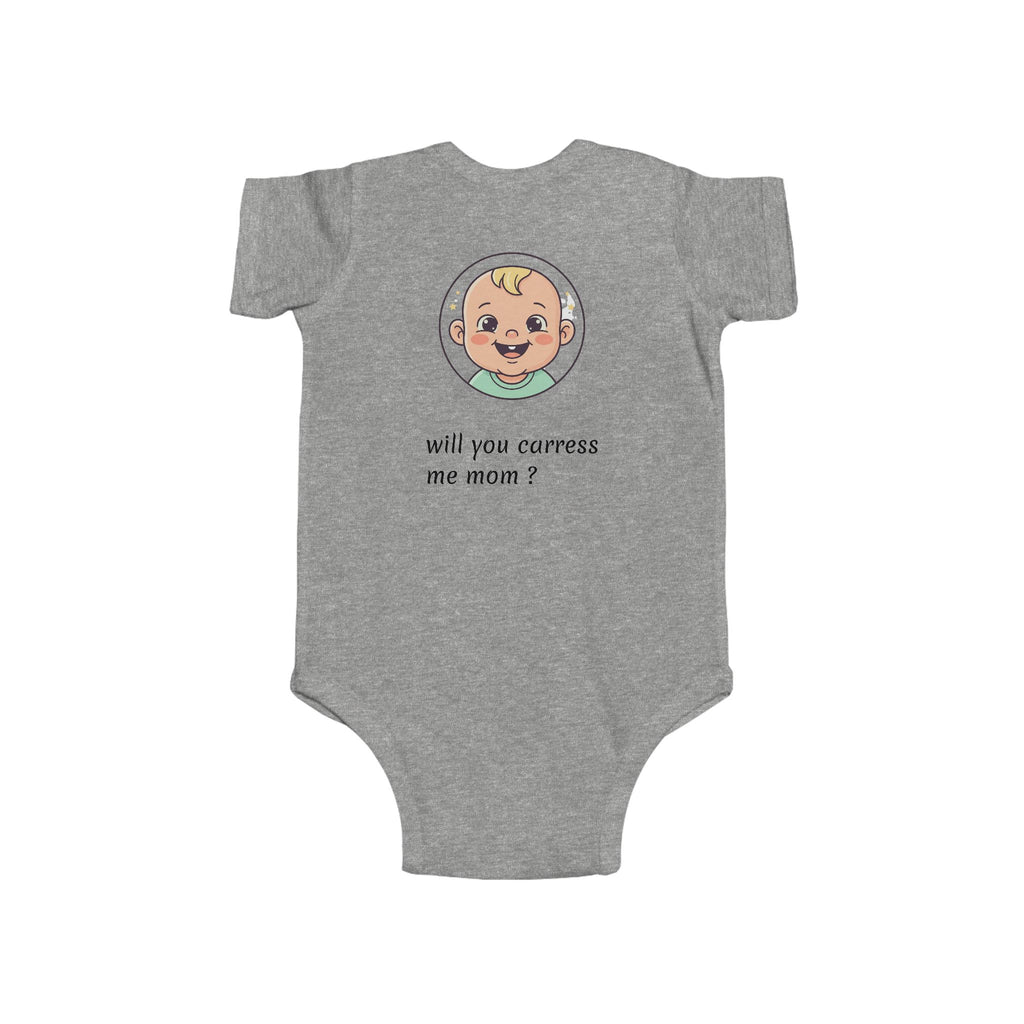 Baby Bodysuit – Cute Retro Baby Graphic "Hello Mom I'm Here" & "Will You Caress Me Mom?" Newborn Onesie