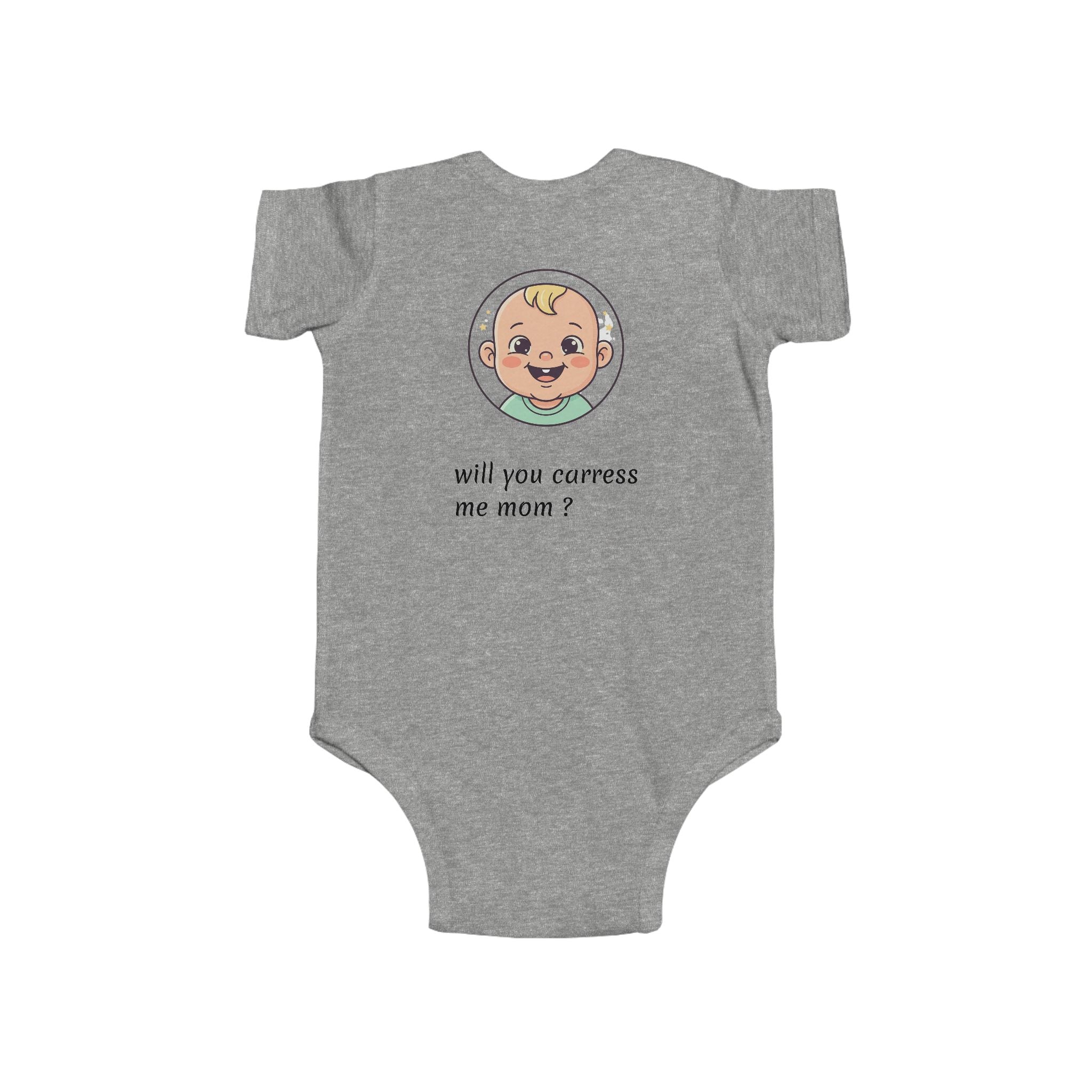 Baby Bodysuit – Cute Retro Baby Graphic "Hello Mom I'm Here" & "Will You Caress Me Mom?" Newborn Onesie
