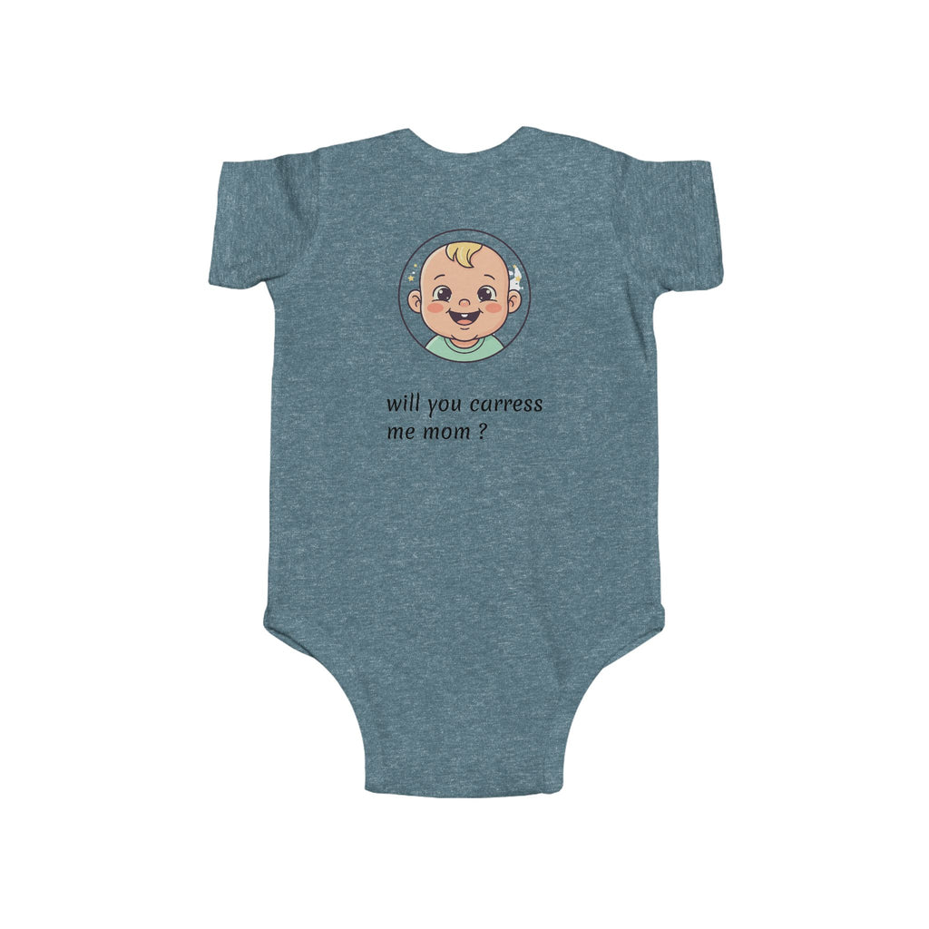 Baby Bodysuit – Cute Retro Baby Graphic "Hello Mom I'm Here" & "Will You Caress Me Mom?" Newborn Onesie