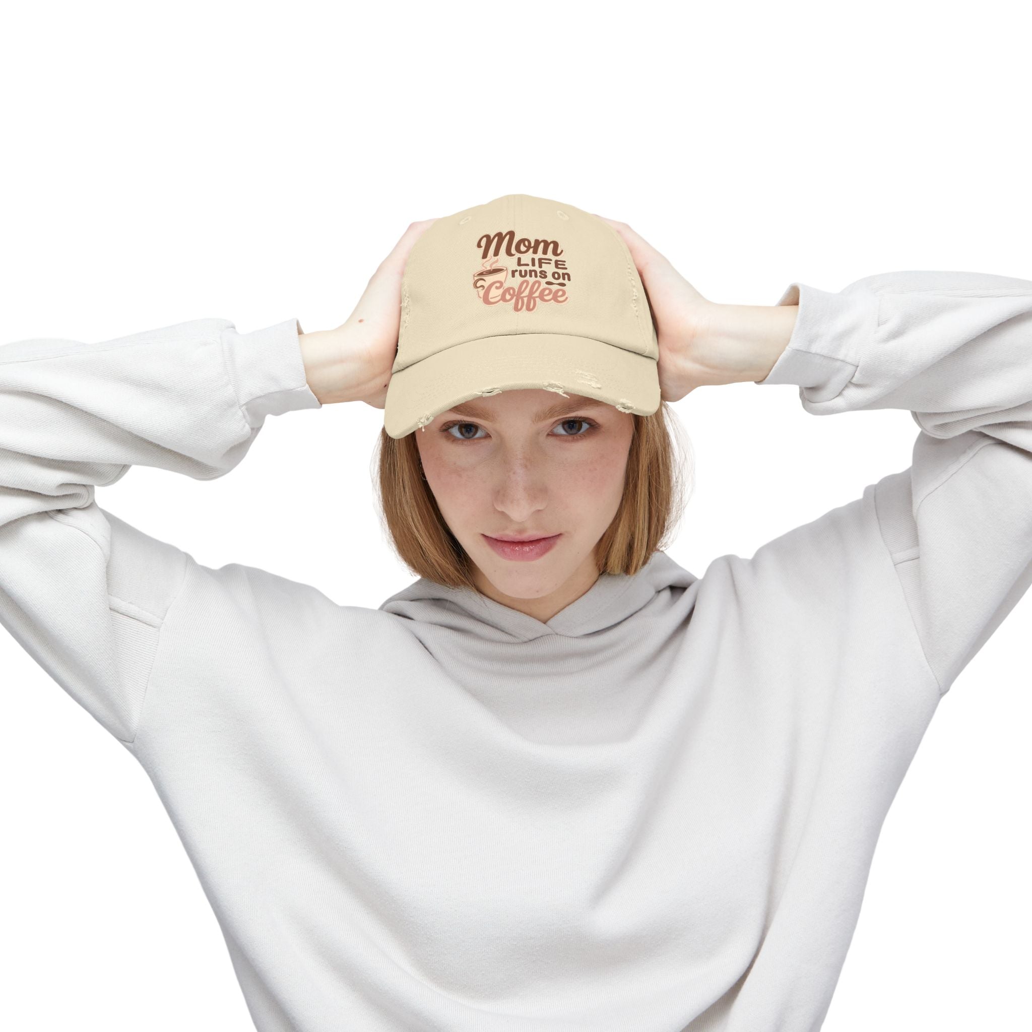 Mom Life Runs on Coffee Distressed Cap