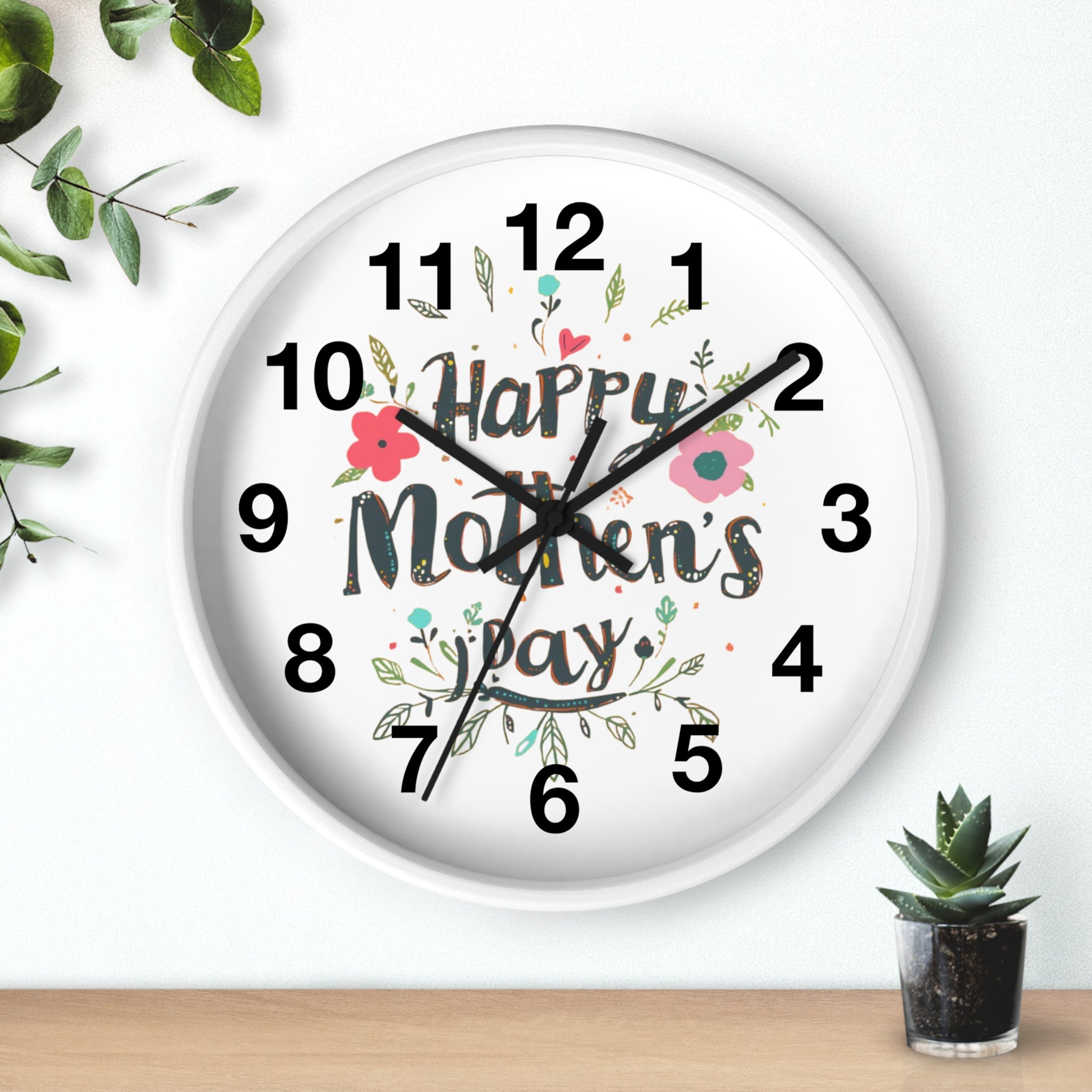 Mother's Day Wall Clock — 'Happy Mother's Day' Floral Decorative Clock