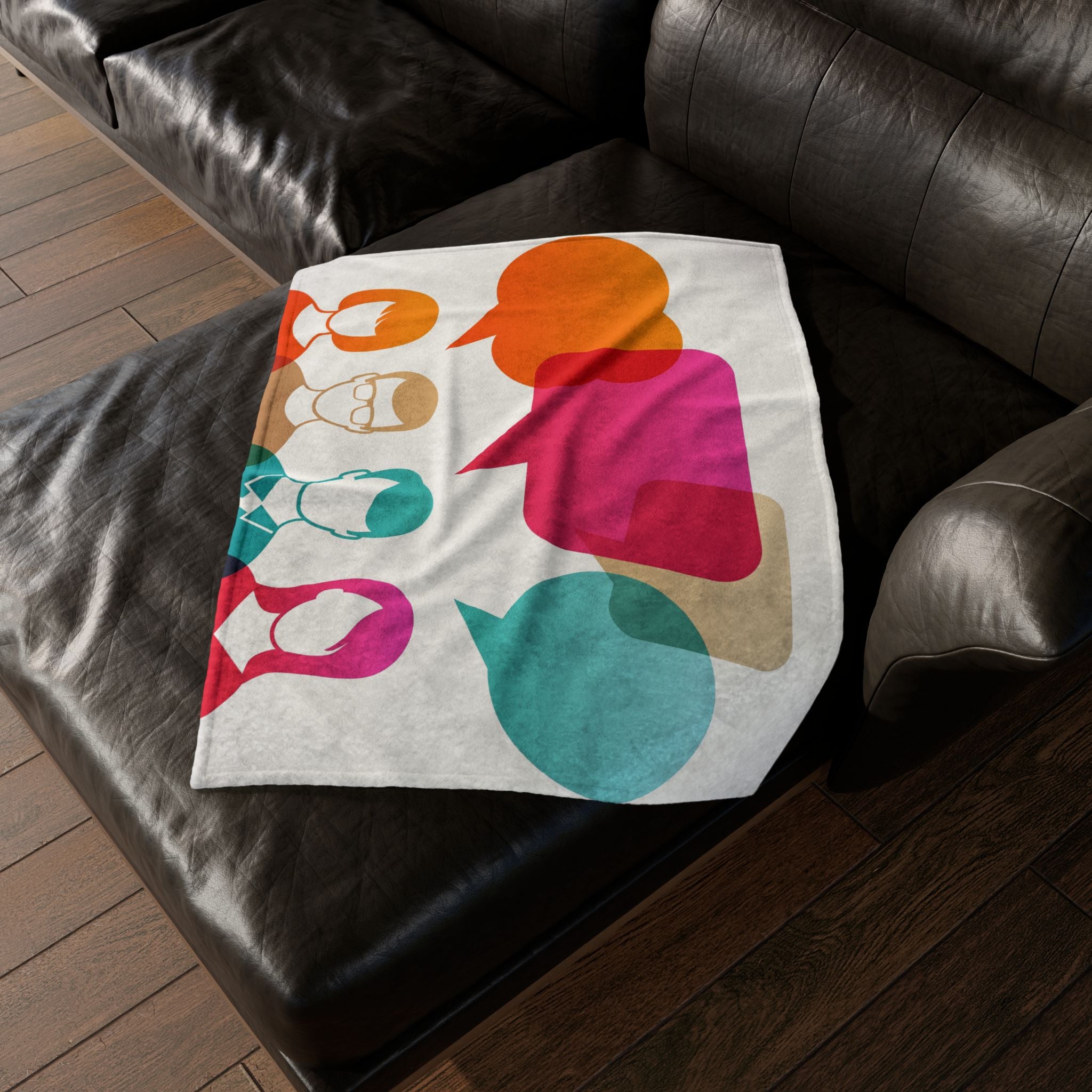 Conversation Community Throw Blanket — Colorful Speech Bubble People Design