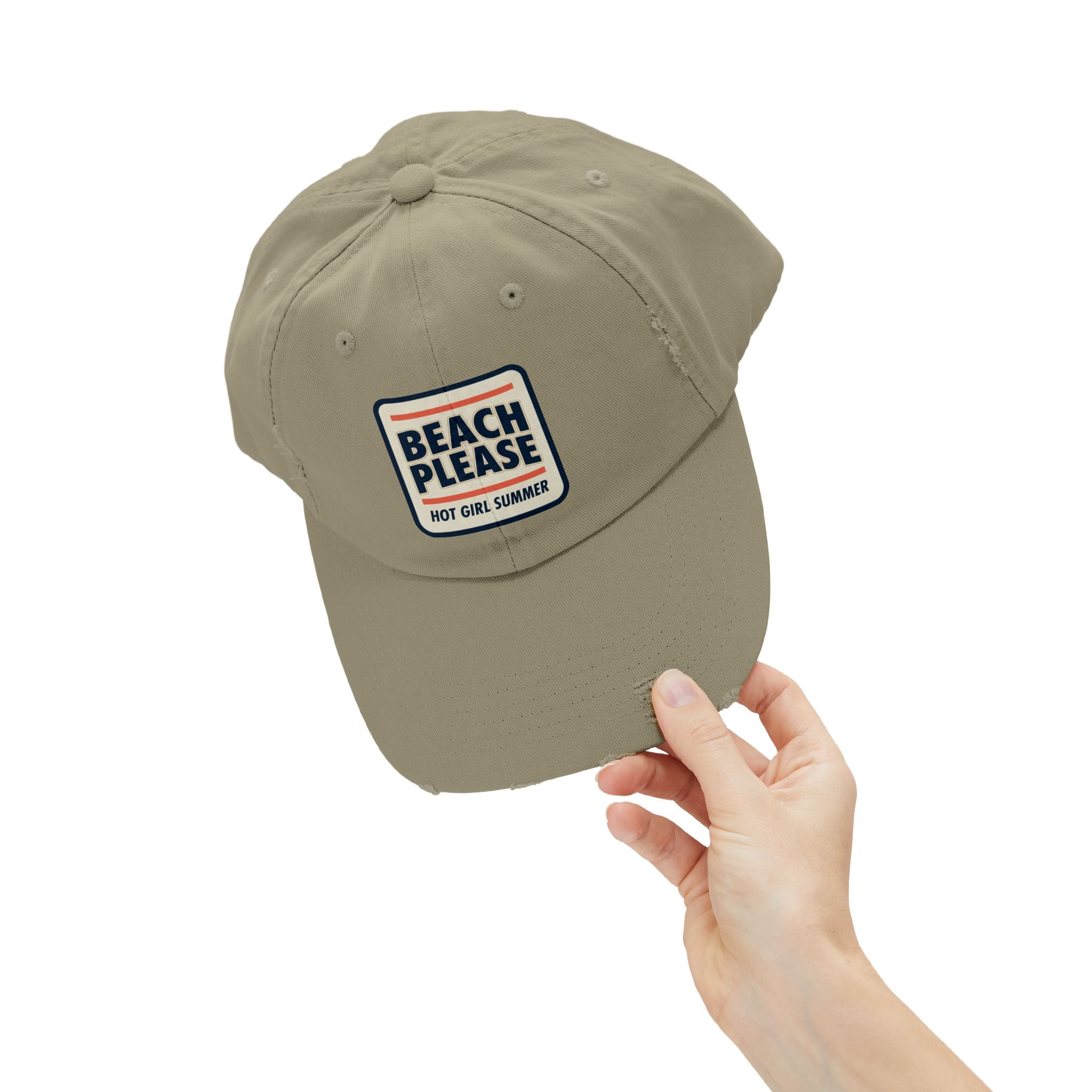Beach Please Distressed Cap - "Hot Girl Summer" Retro Patch Baseball Hat