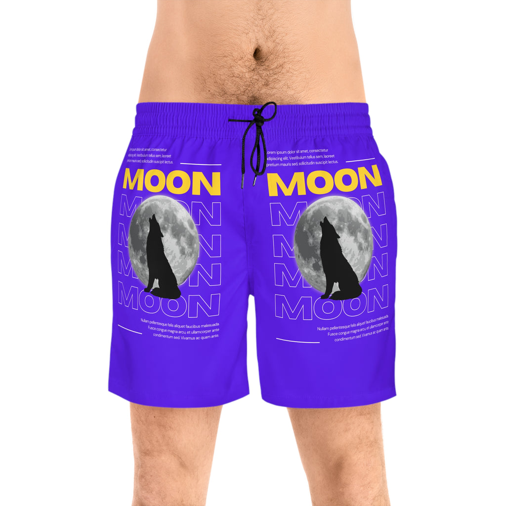 Moon Howl Swim Shorts — Men's Purple Wolf Moon Beach Trunks