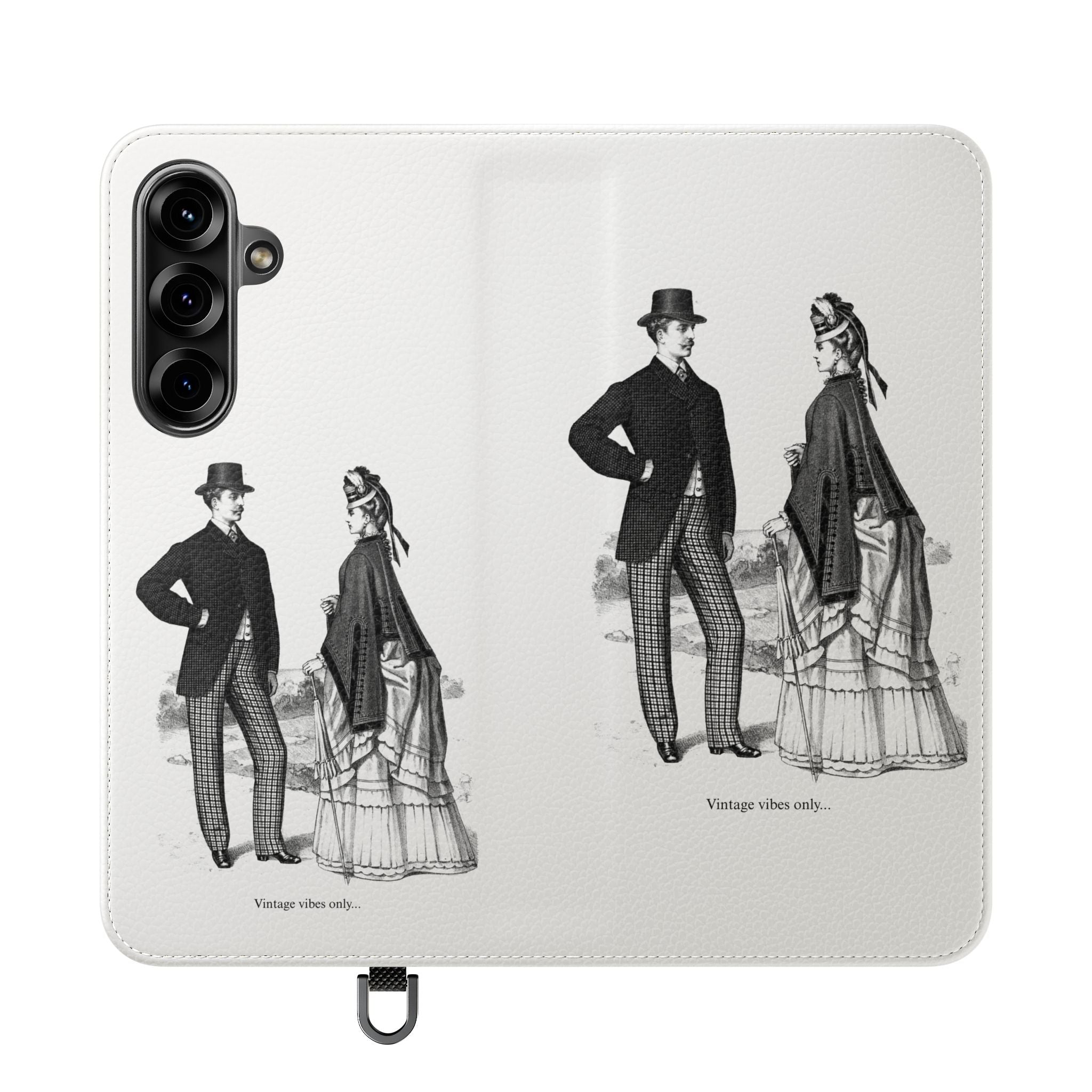 Vintage Victorian Couple Flip Phone Case - Retro Illustration Wallet Cover