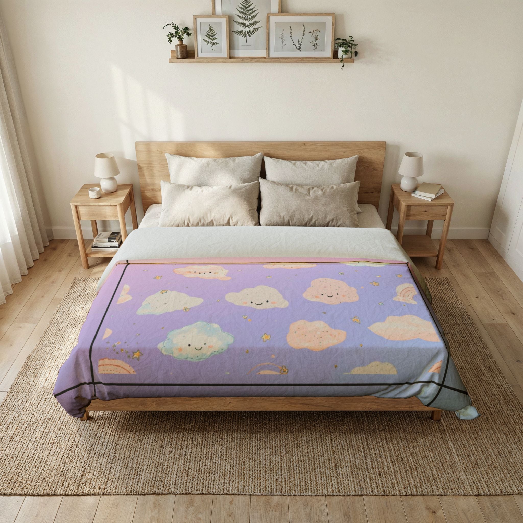 Pastel Kawaii Cloud Duvet Cover – Cute Gradient Cotton Bedding for Kids & Teens