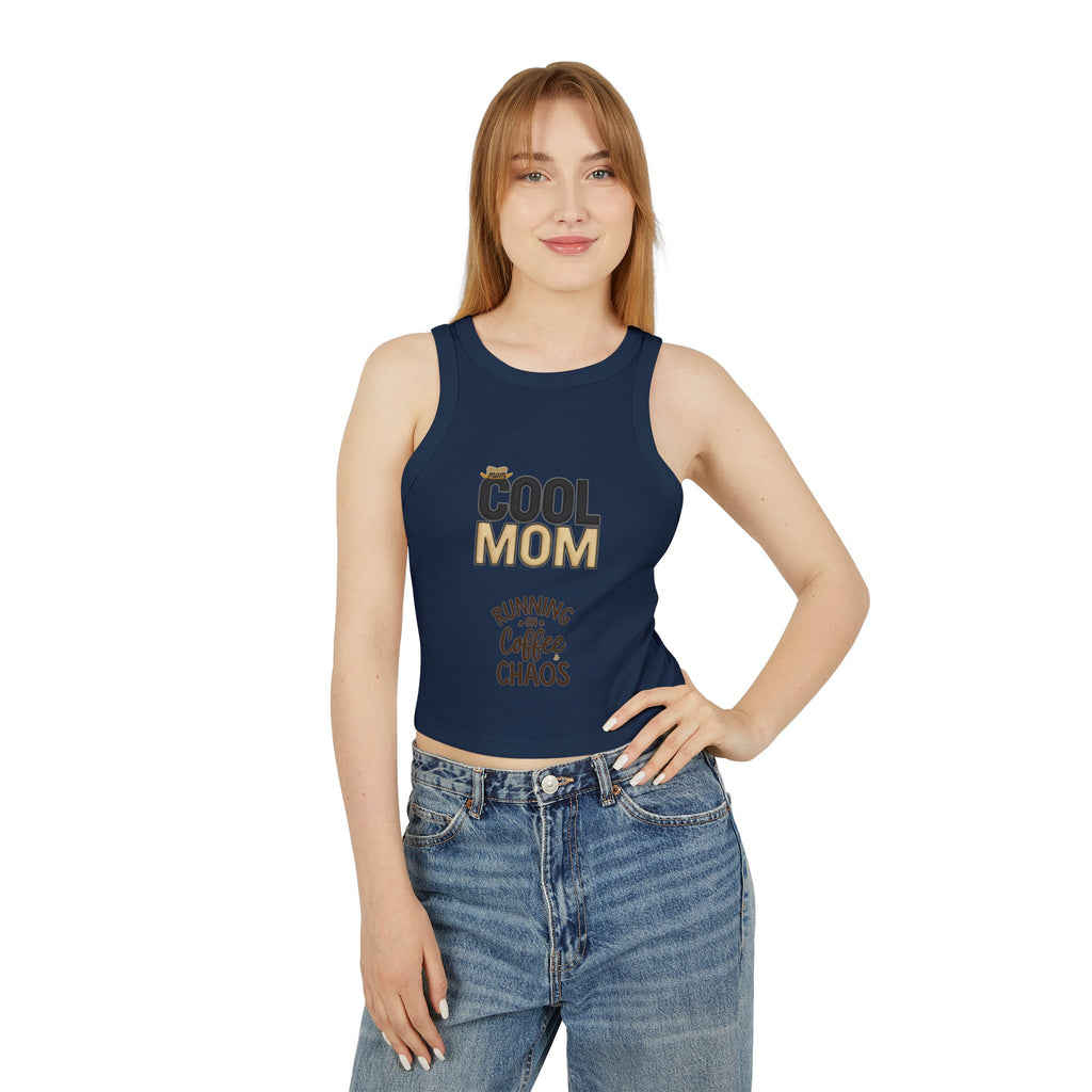Cool Mom Racer Tank Top – "Running On Coffee & Chaos" Graphic