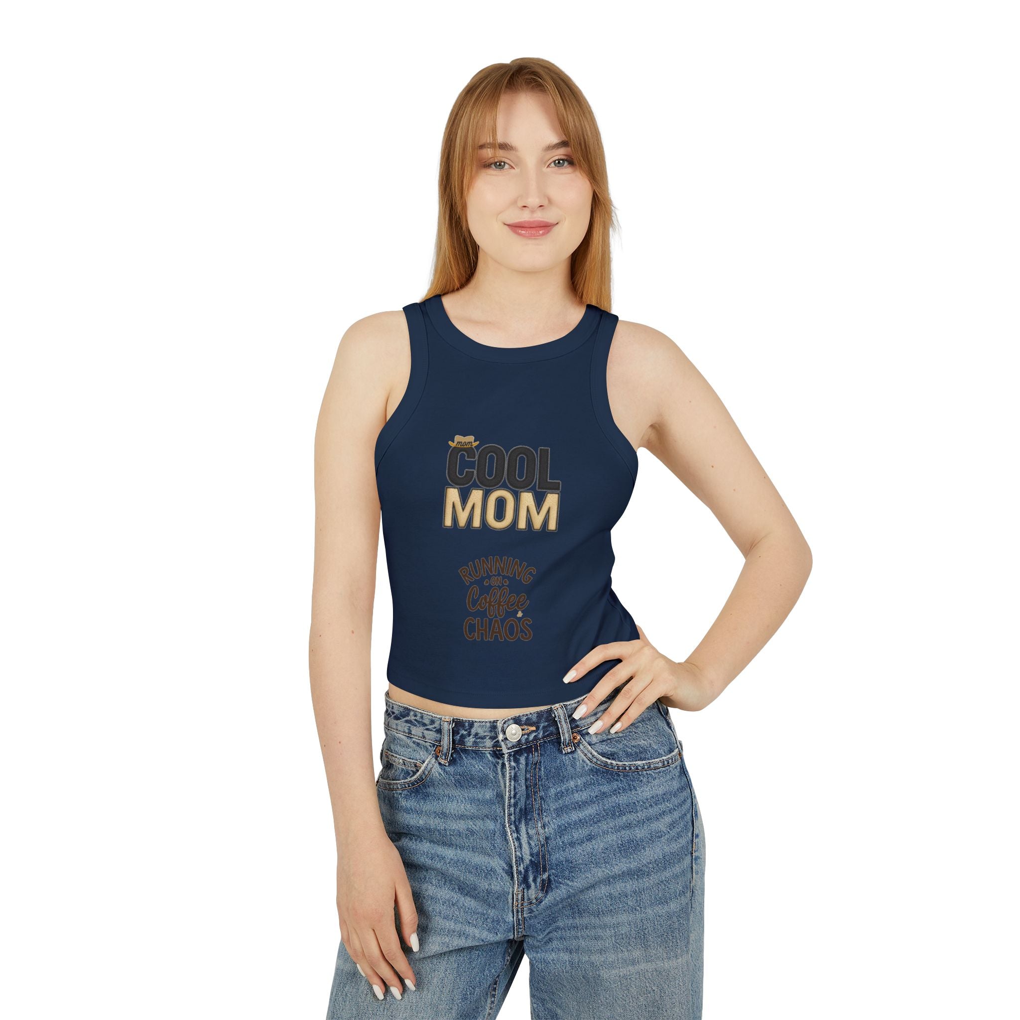 Cool Mom Racer Tank Top – "Running On Coffee & Chaos" Graphic