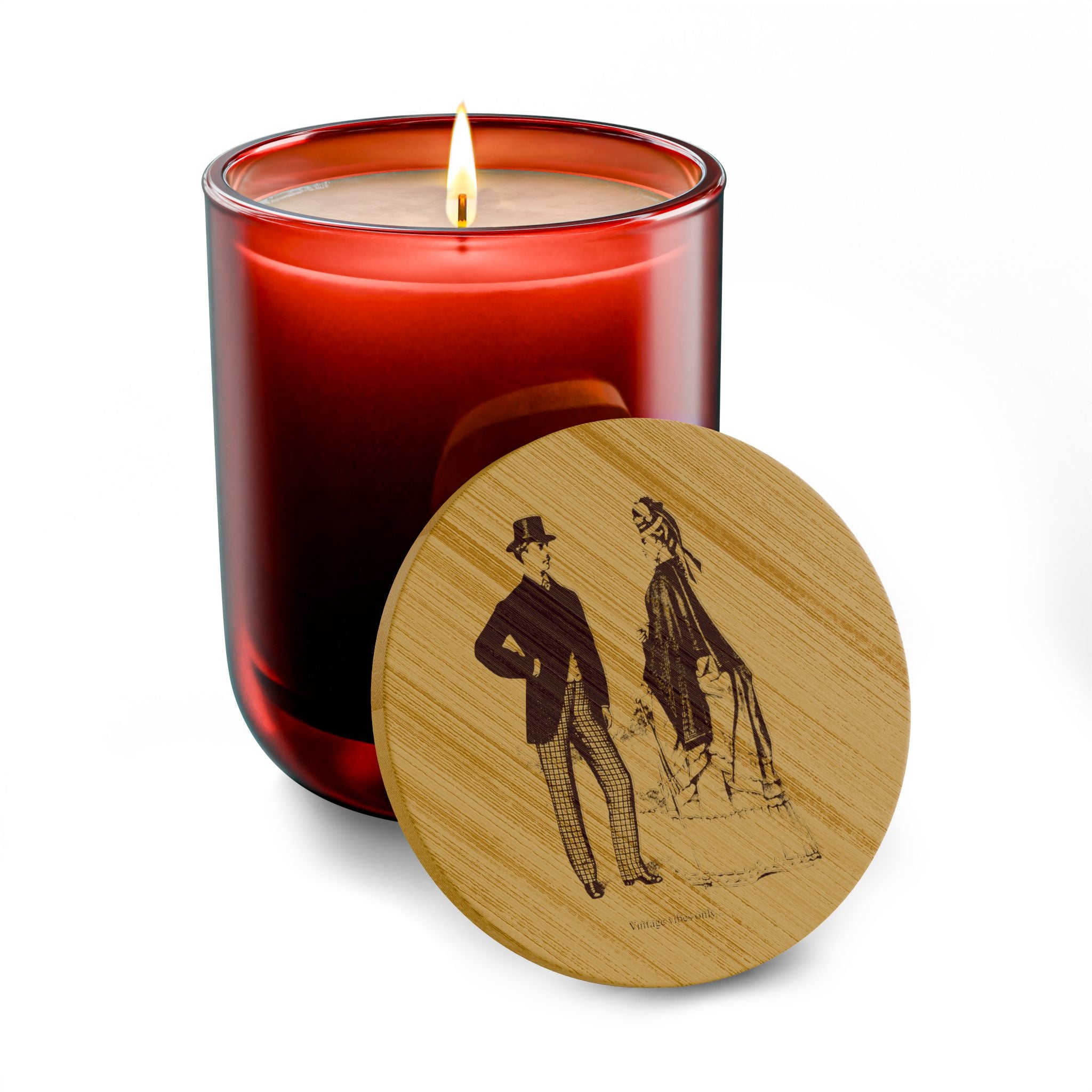 Engraved 14oz Scented Soy Candle — Vintage Couple Bamboo Lid