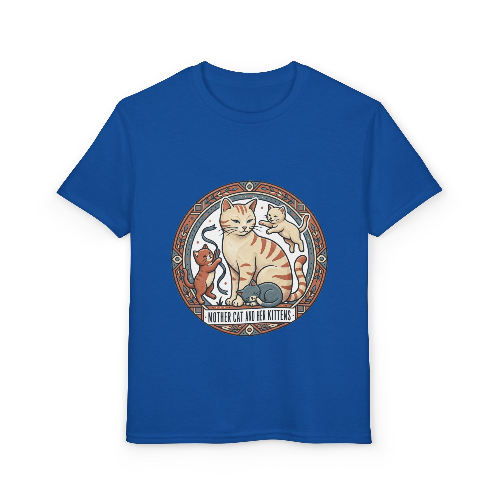 Kids' Cat Mom & Kittens Youth T-Shirt — Cute Mother Cat Illustration
