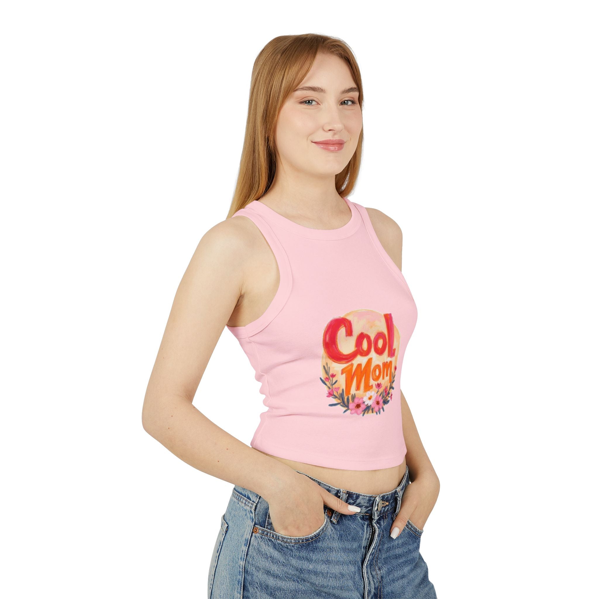 Cool Mom Racer Tank — Women's 'Cool Mom' Floral Micro Rib Tank Top (LOVE Back)